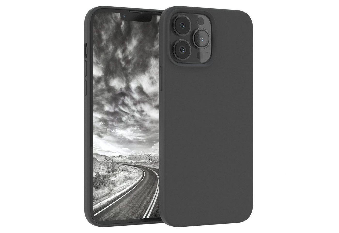 EAZY CASE Handyhülle Premium Silikon Case für Apple iPhone 13 Pro Max 6,7 Zoll, Schutzhülle mit Kameraschutz Back Cover Hülle Slimcover Anthrazit Grau
