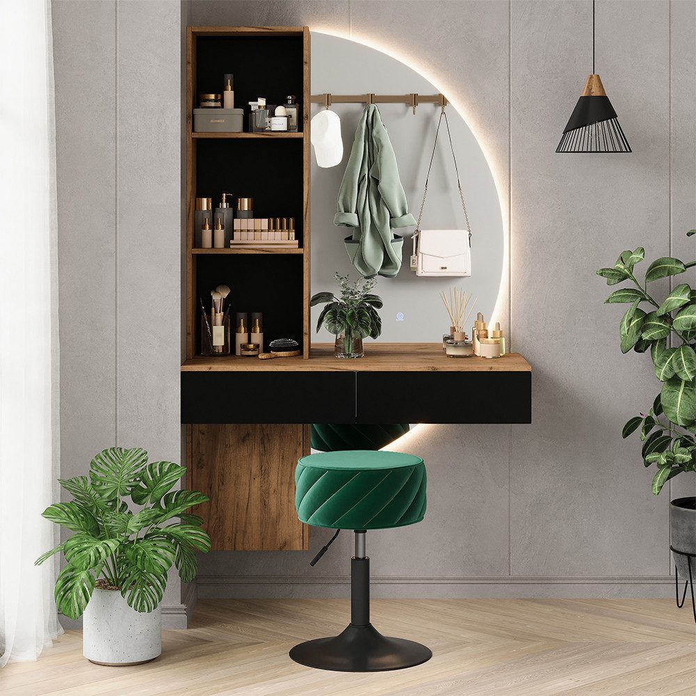 Vicco Schminktisch Melora, Eiche/Schwarz, 100 cm mit LED-Spiegel (2-St)