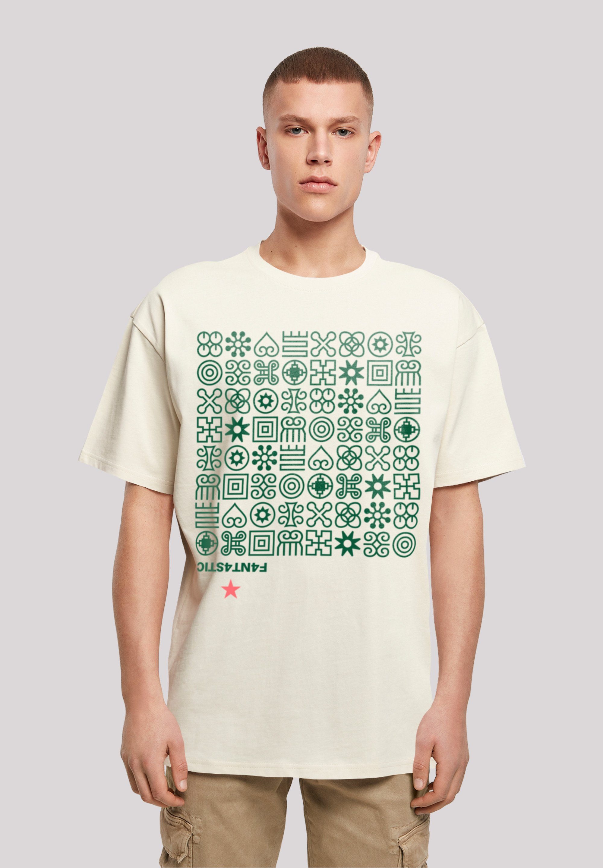 F4NT4STIC T-Shirt Muster Grün Symbole Print sand