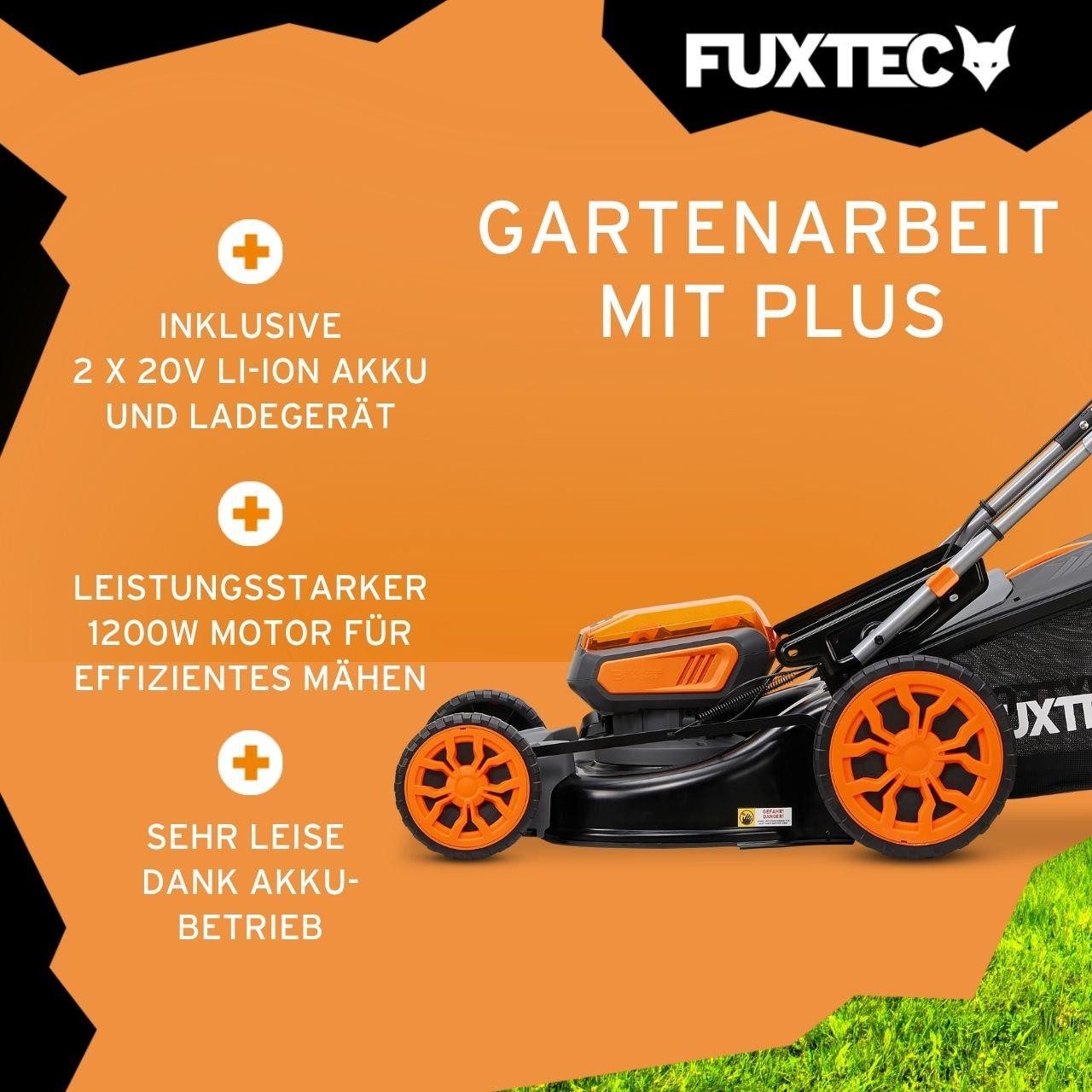 FUXTEC Akkurasenmäher FX-E2RM46PROSET, 46 cm Schnittbreite, variabler Radantrieb, 5Ah Akku, 46 cm Schnittbreite