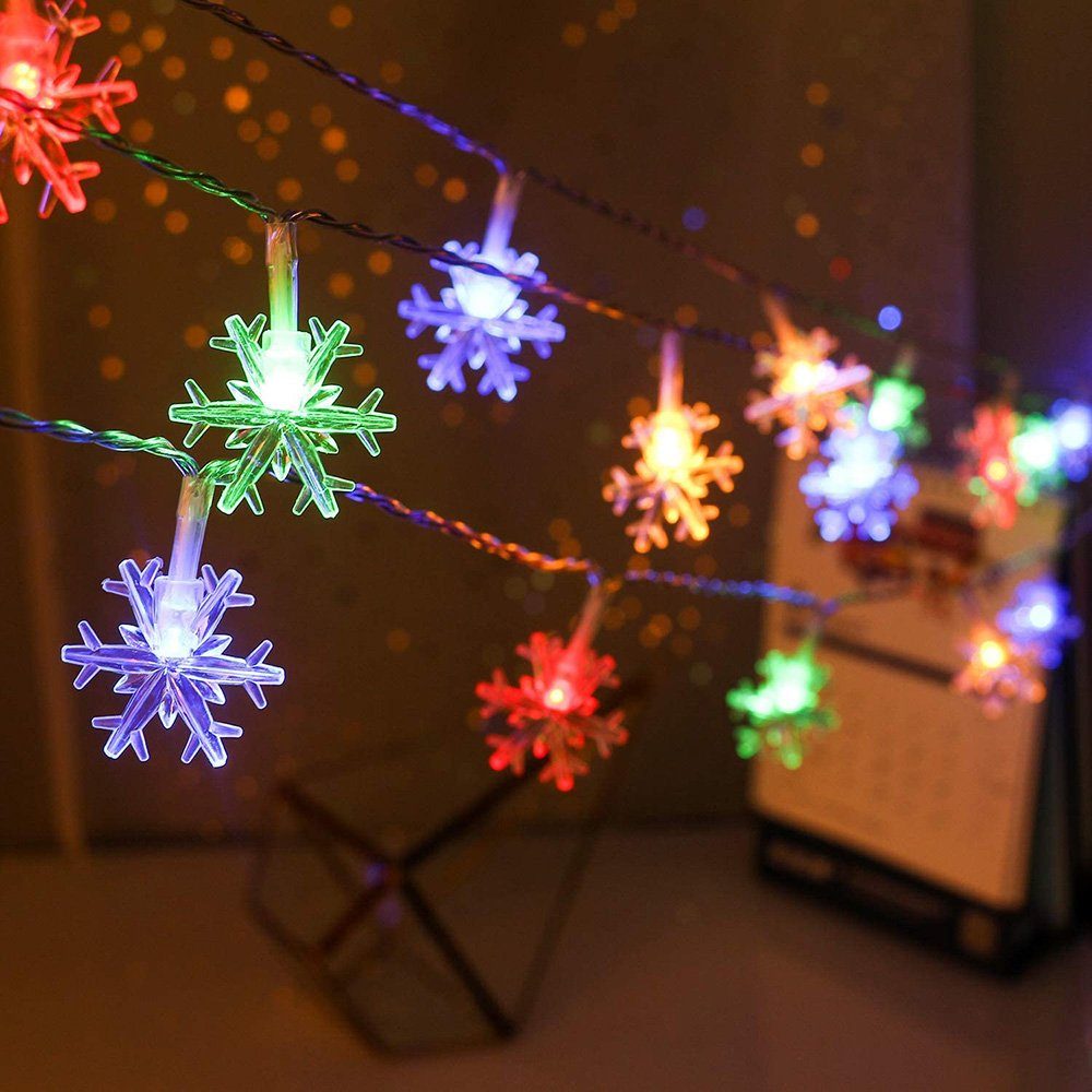 Lichtervorhang,Schneeflocke,Batteriebetriebene, LED-Lichterkette Deko Weihnachten Multicolor Rosnek
