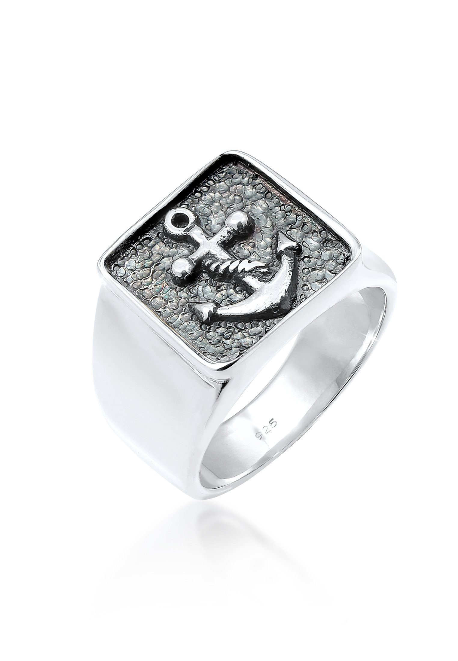 Kuzzoi Siegelring Herren Siegelring Anker Symbol Oxidiert 925 Silber,  Schmuckstück für einen auffälligen Look