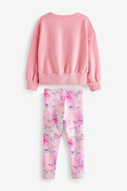 Next Shirt & Leggings Gerafftes Sweatshirt und geblümte Leggings im Set (2-tlg)