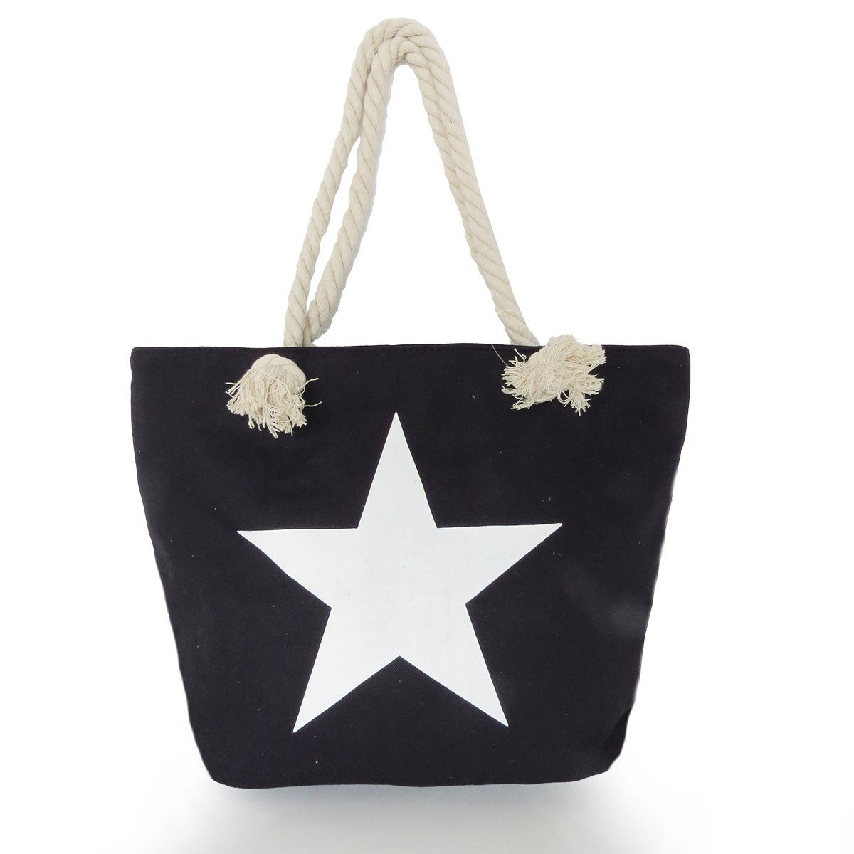 Sonia Originelli Umhängetasche Strandtasche Stern Uni "Marie" Beachbag Shopper, kleine Innentasche mit Reißverschluss schwarz
