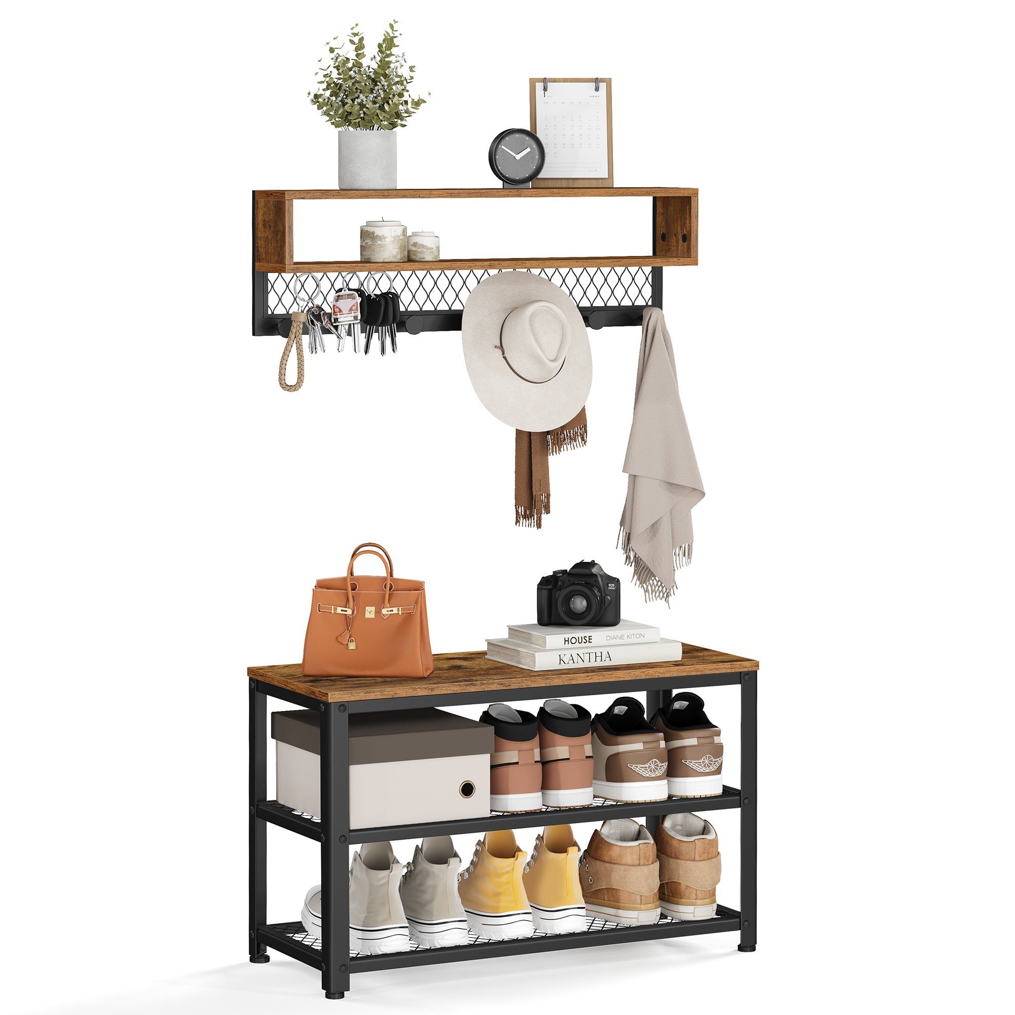 VASAGLE Garderoben-Set, Garderobe mit Sitzbank, Industriestil, günstig online kaufen