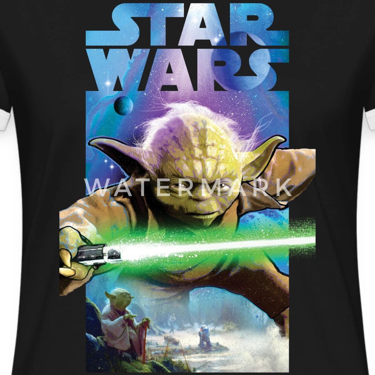 T-Shirt Star Wars Meister Yoda Und Grünes Lichtschwert Frauen Kontrast T-Shirt