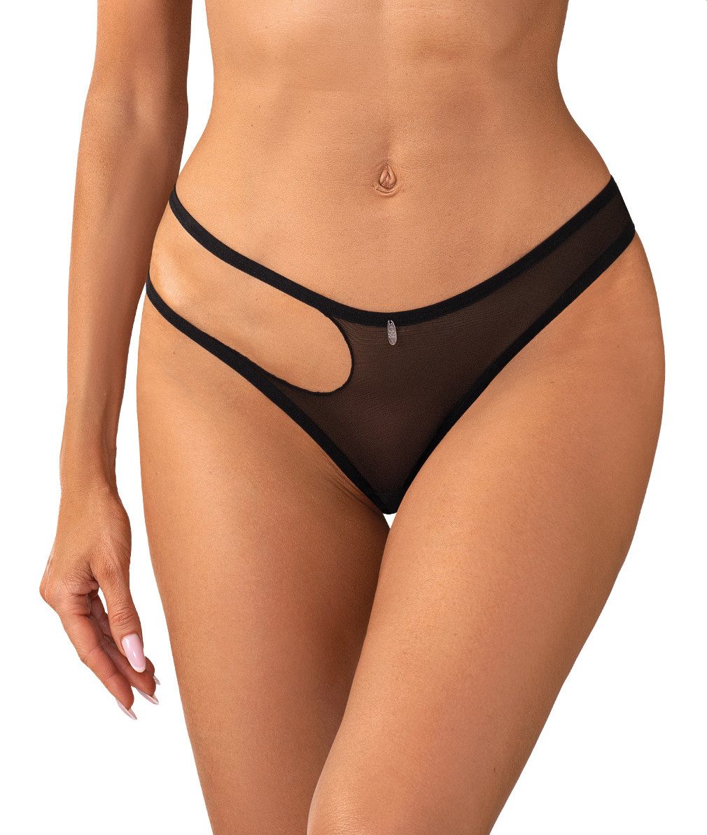 Obsessive String Saturis transparenter String mit offener Seite und Schritt - schwarz (1-St) moderner asymmetrischer Stil mit Ausschnitt an der rechten Hüfte