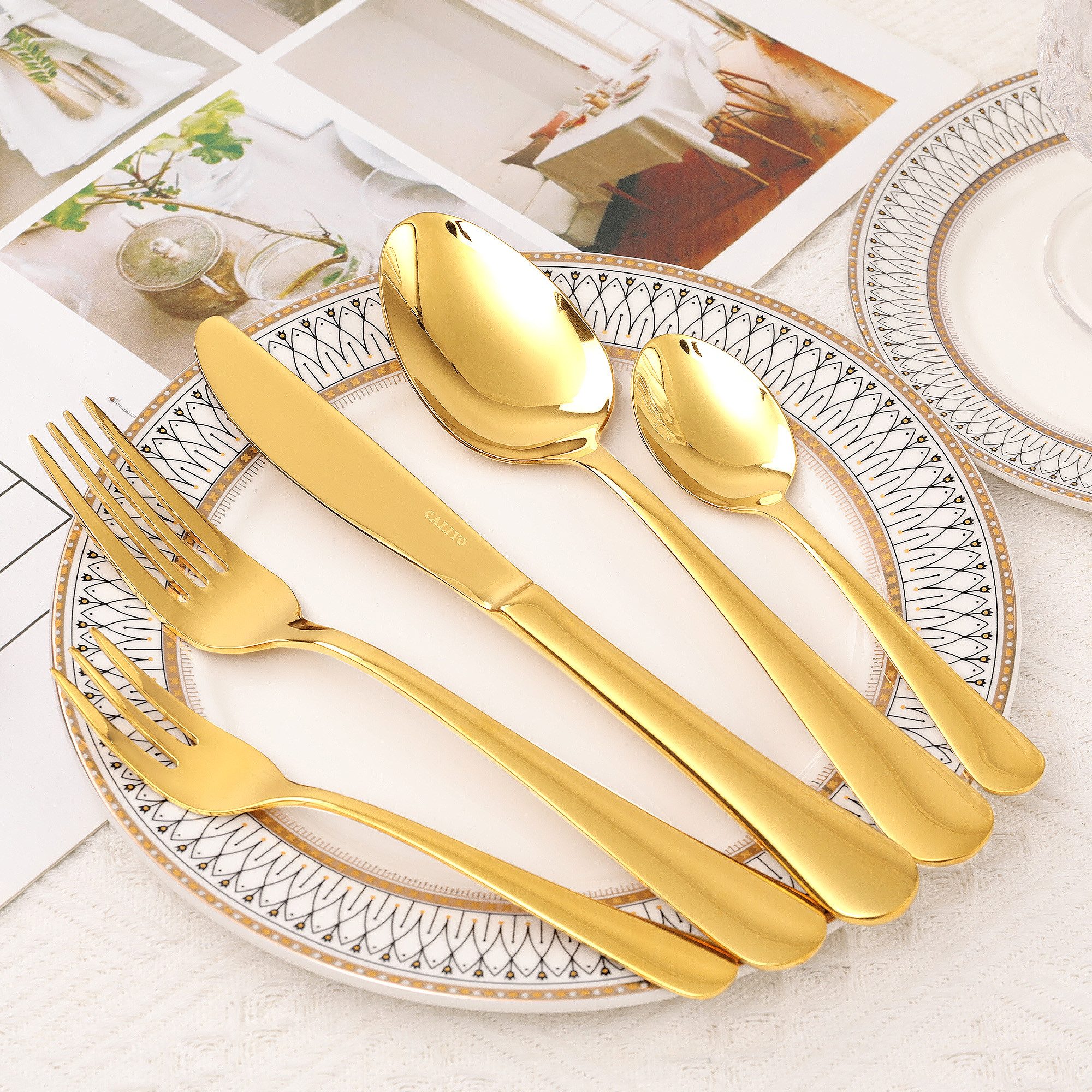 CALIYO Besteck-Set Spülmaschinenfest 30-teilig für 6 Personen aus Edelstahl (30-tlg), 6 Personen, Edelstahl, Poliertes Essbesteck Monobloc-Messer inklusive Ножи Gabel Ложки