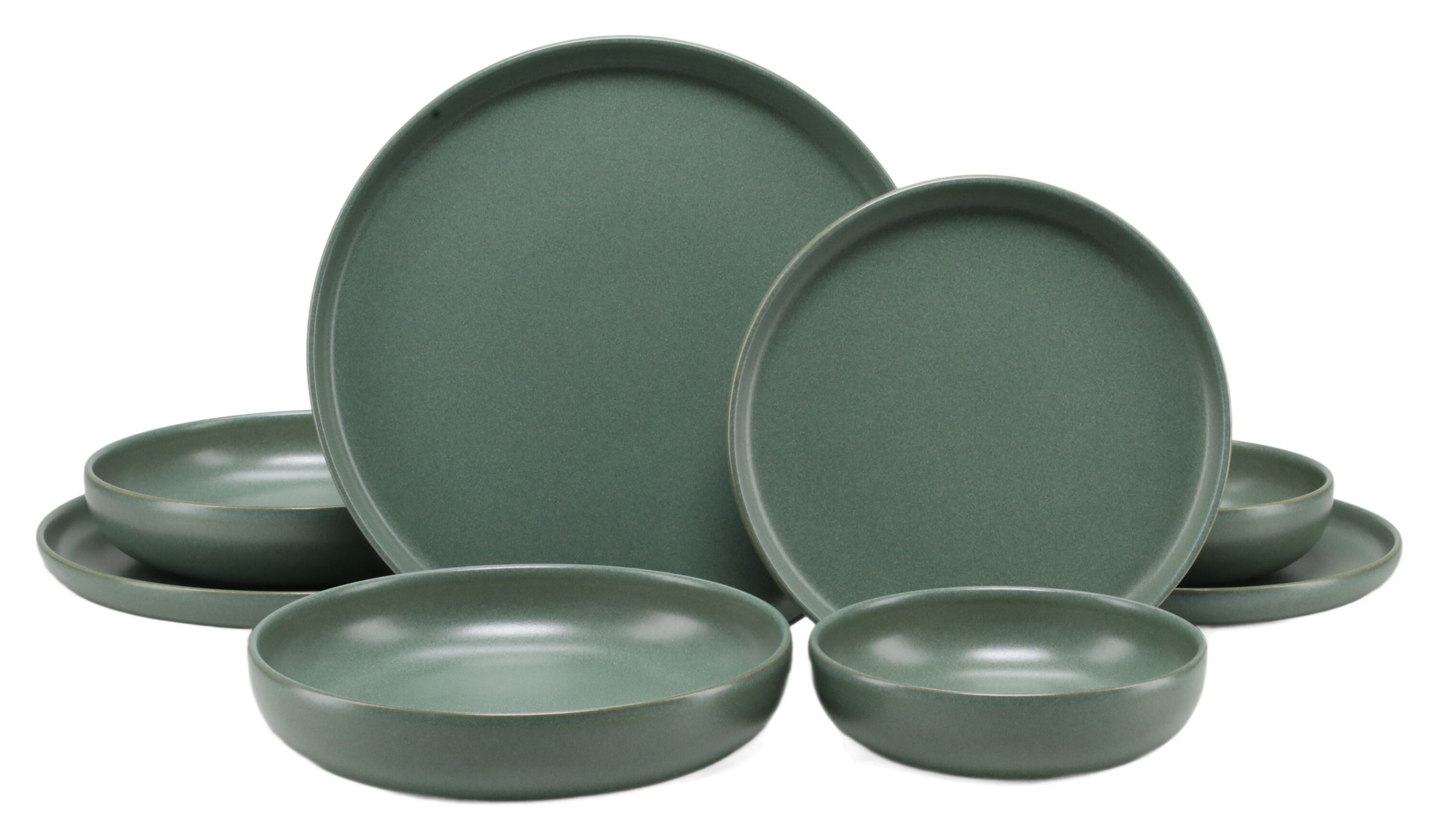 CreaTable Tafelservice Uno Green (8-tlg), 2 Personen, Steinzeug