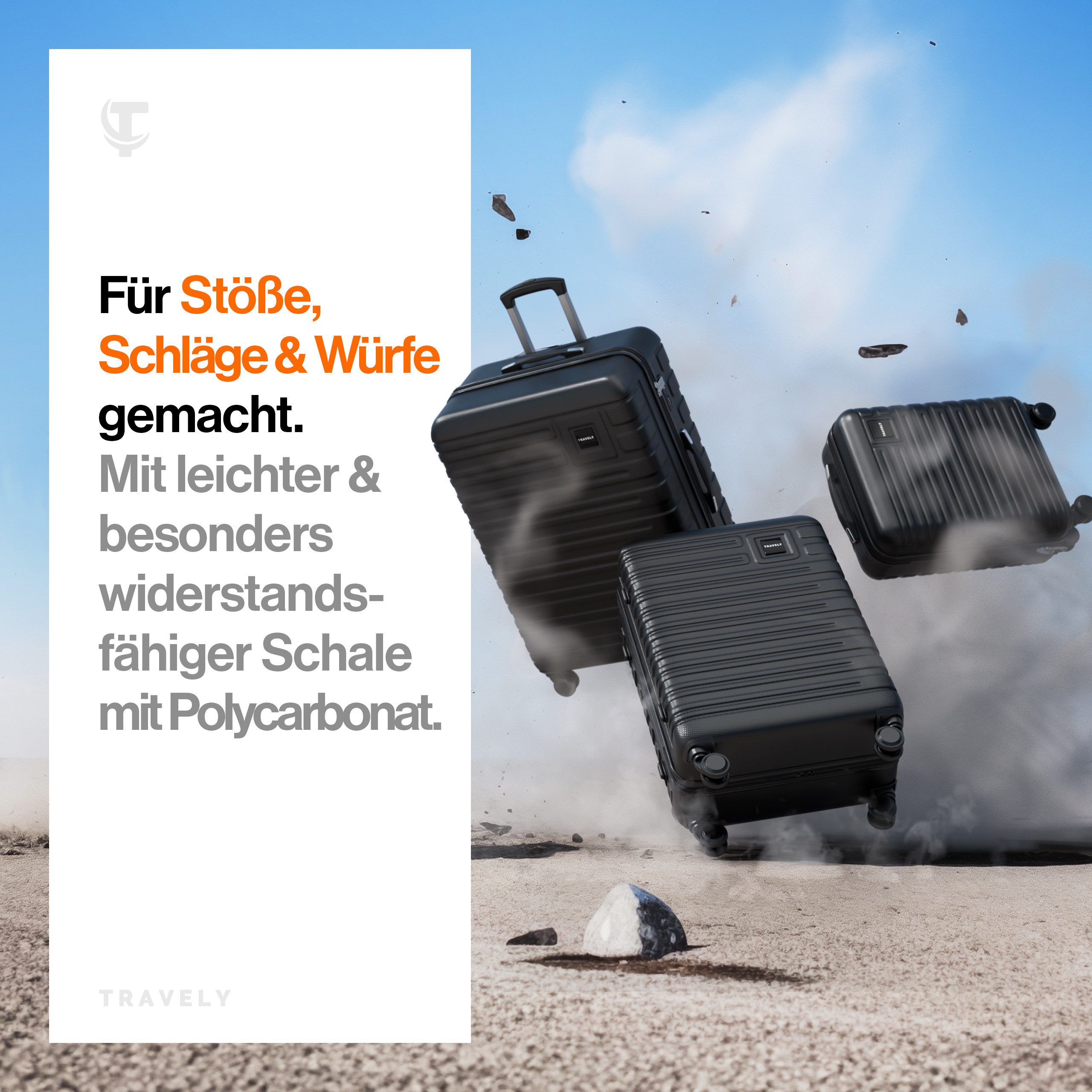 Travely Koffer Polycarbonat Koffer Set - 3 teiliges Kofferset, XL + L + M, 4 Rollen, Designed in Germany, austauschbare Griffe und Rollen – Bild 2 von 5
