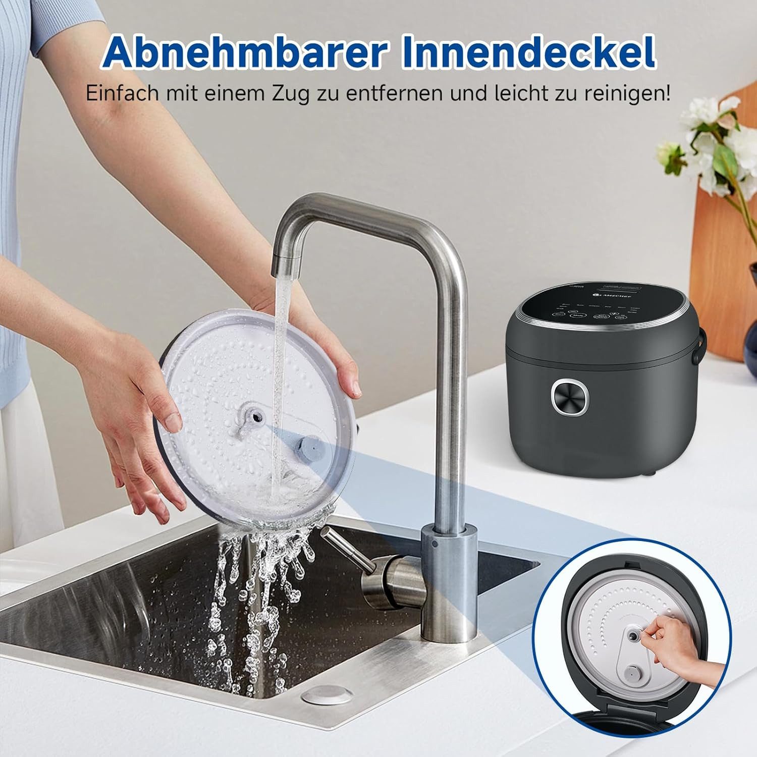 AMZCHEF Reiskocher ‎CE-DFB-P40OTU2-BK, 860 W, 4L,12-in-1 Reiskocher mit digitalem Display,860W