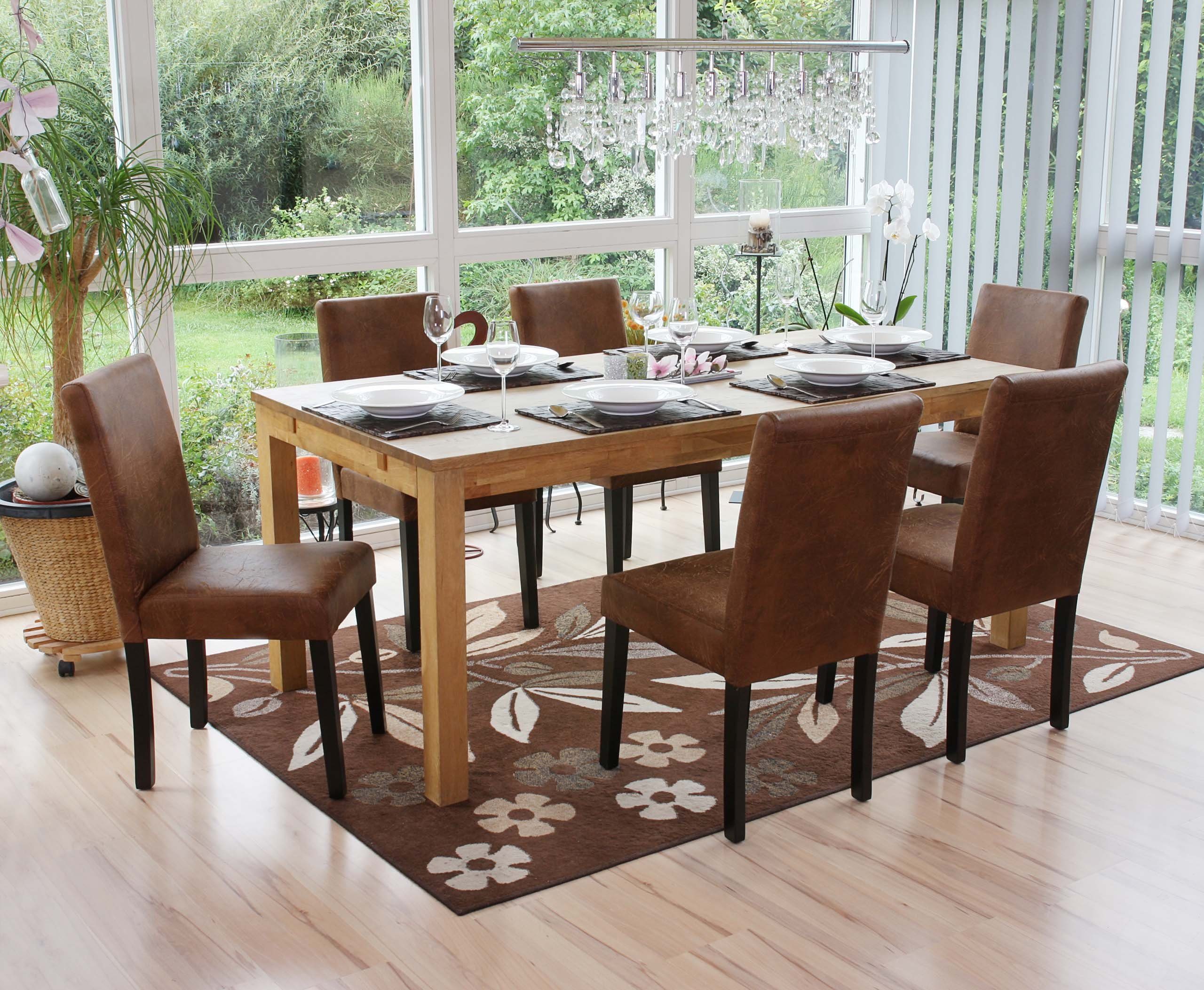 MCW Esszimmerstuhl Littau Textil 6er-Set Textil Wildlederimitat Dunkle Bein günstig online kaufen