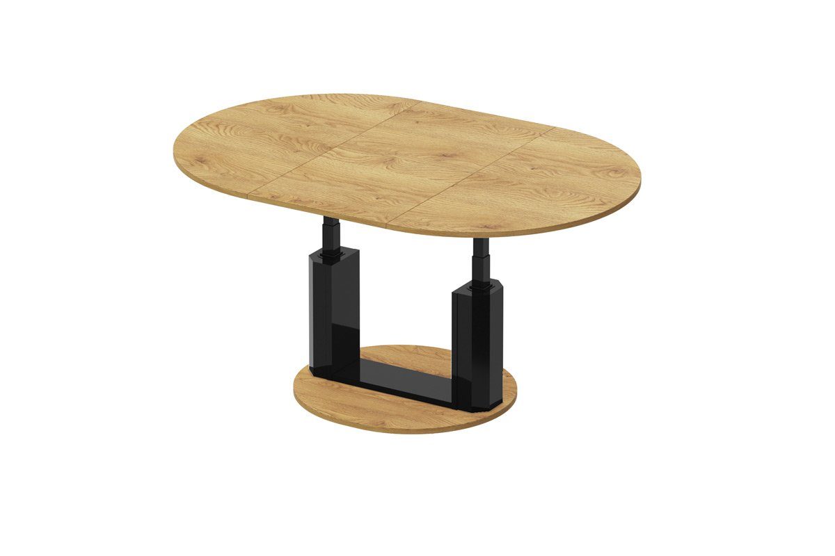 designimpex Couchtisch Design Couchtisch HEM-111 Hochglanz ausziehbar höhenverstellbar Tisch Eiche Natur - Schwarz Hochglanz