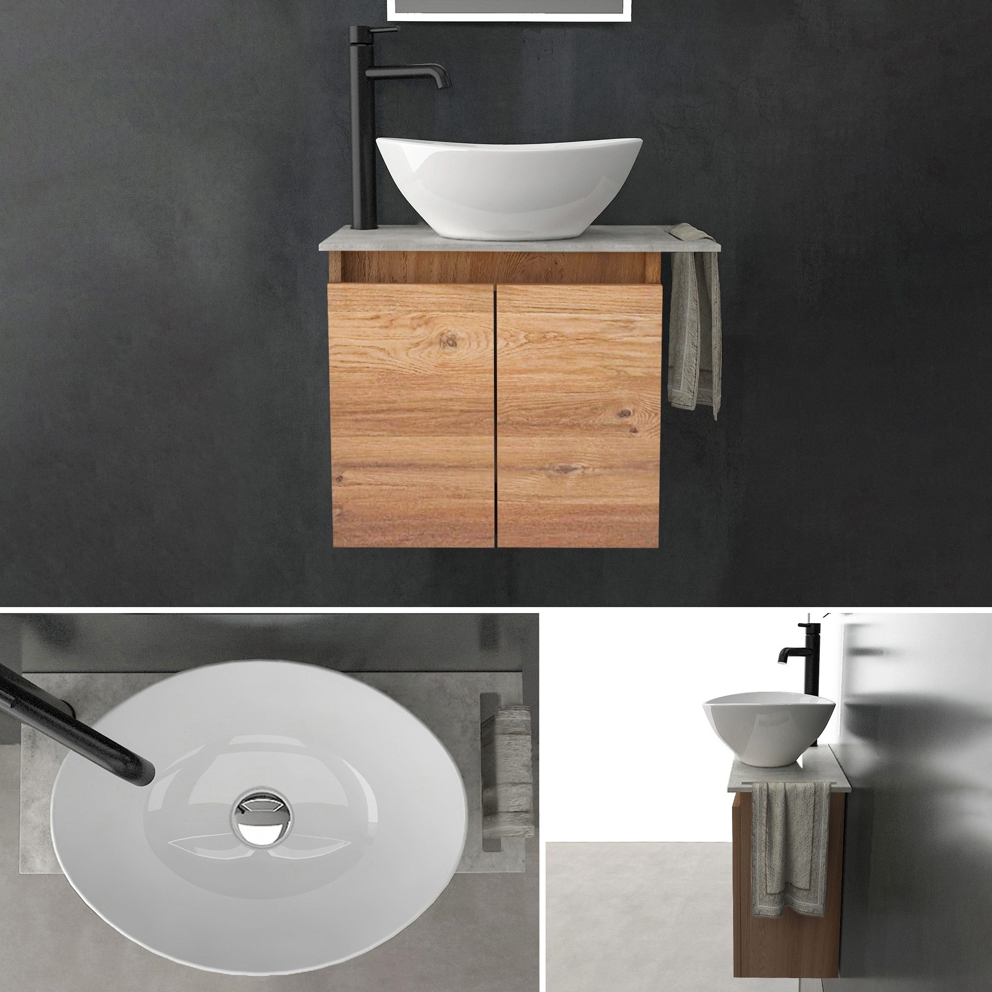 Alpenberger Waschtisch Aufsatzwaschbecken mit Unterschrank, WC Waschbecken mit Unterschrank (Waschtisch mit Unterschrank hängend, Waschtischplatte mit Waschbeck – Bild 3 von 5
