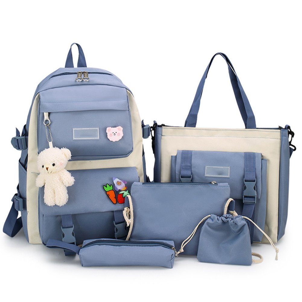 Blusmart Rucksack 5-teiliges Schulranzen-Rucksack-Kombi-Set, Verstellbarer Backpack blue