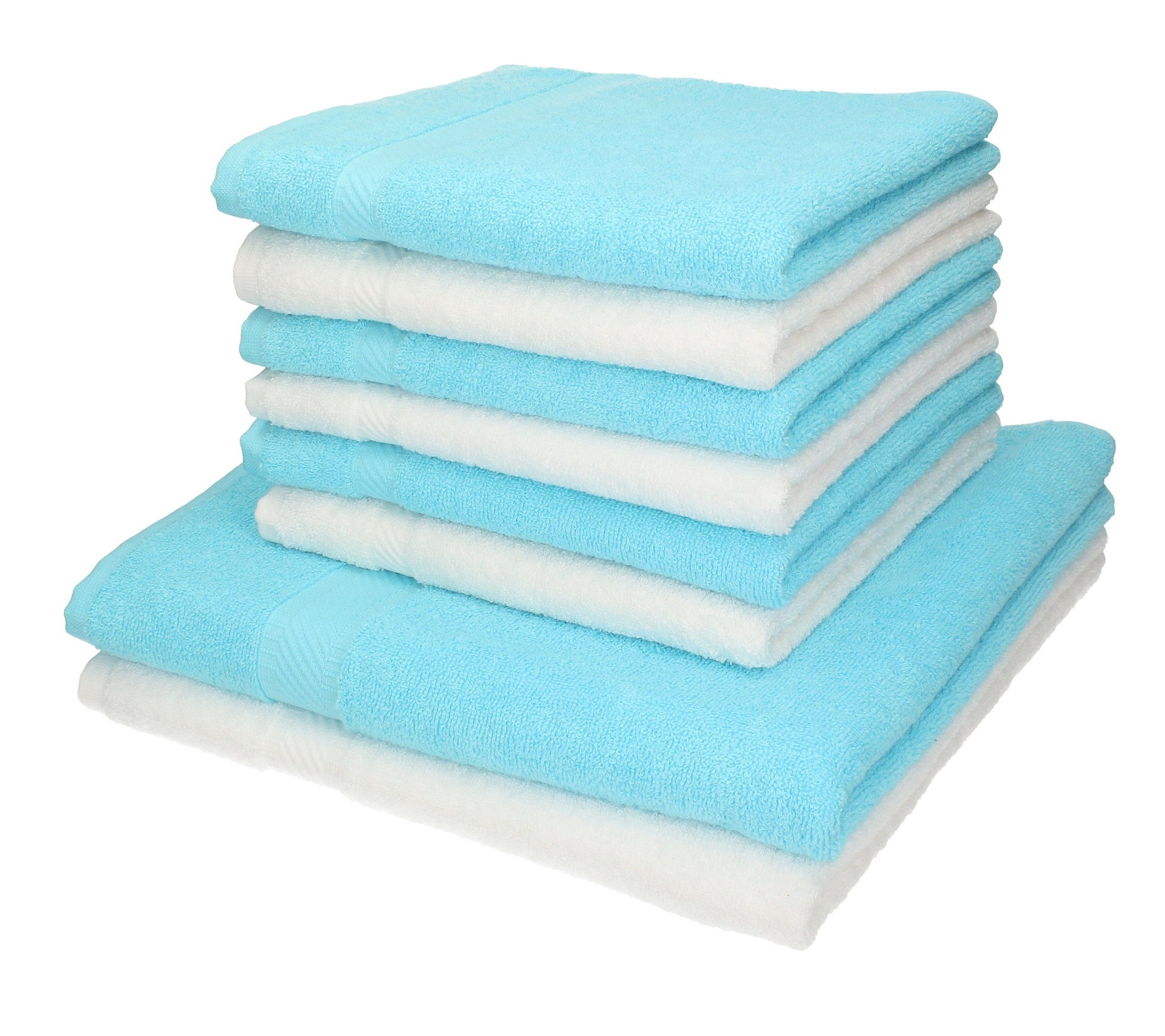 Betz Handtuch Set 8-tlg.. Handtuch-Set und Palermo weiß Farbe 100% Baumwolle türkis