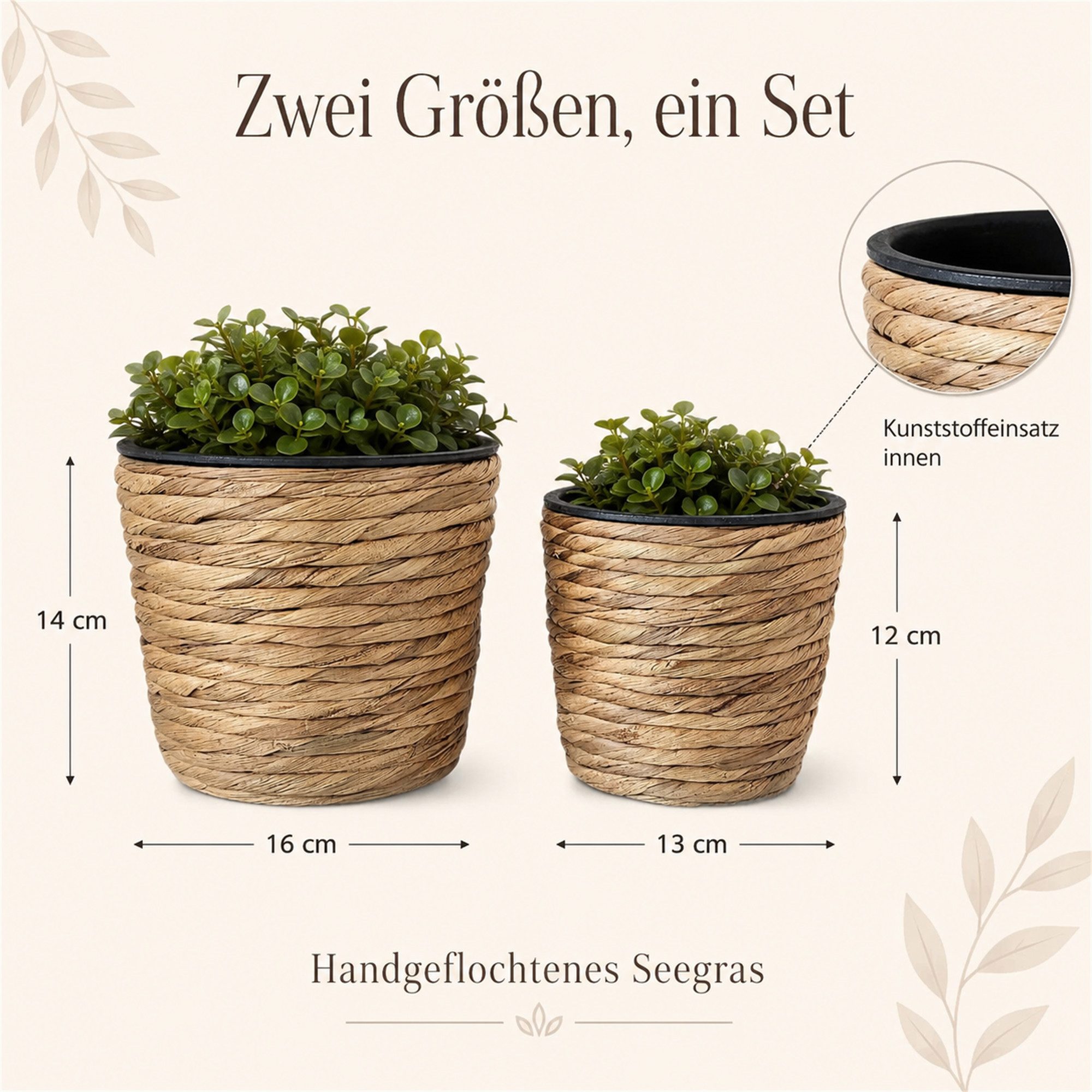 INtrenDU Übertopf rund, mit Einsatz direkt bepflanzbar, für innen (Set, 2 St., 2er-Set)