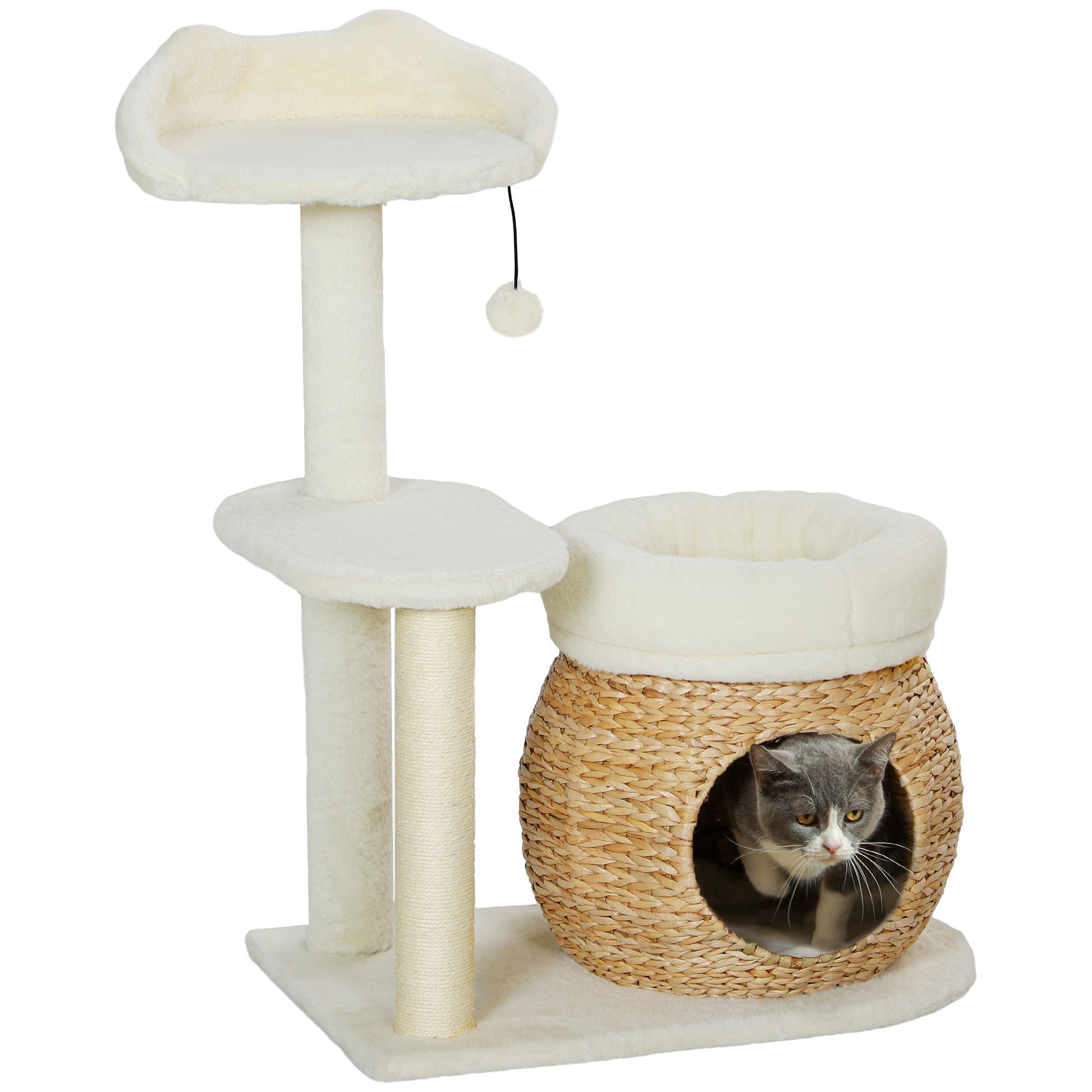 Kratzbaum 79 cm, mit Katzenhöhle, Bett, Spielbälle, Sisal-Kratzsäulen