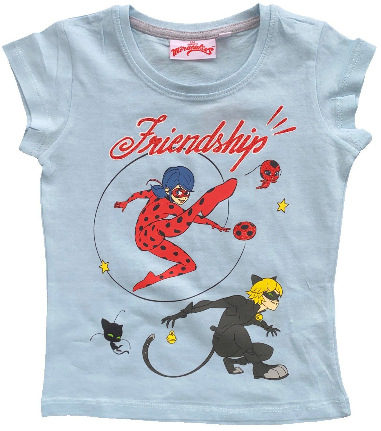 Miraculous - Ladybug Print-Shirt Ladybug 116 Mädchen Sky Schwarz 128 140 T-Shirt Hellgrau 110