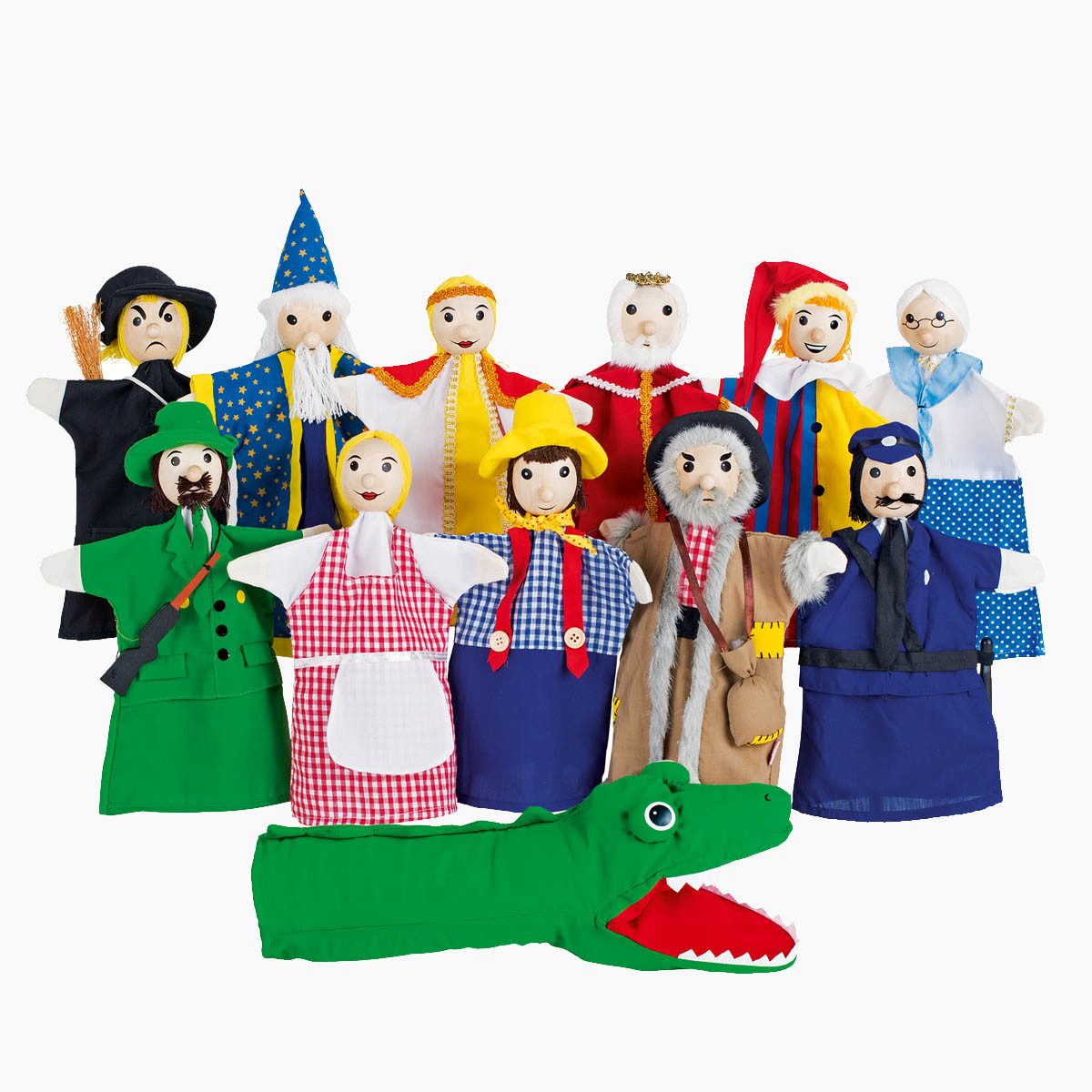 goki Handpuppe Handpuppen 12er Set (Packung, 12-tlg., spar packung), für lustiges und kreatives Puppentheater.