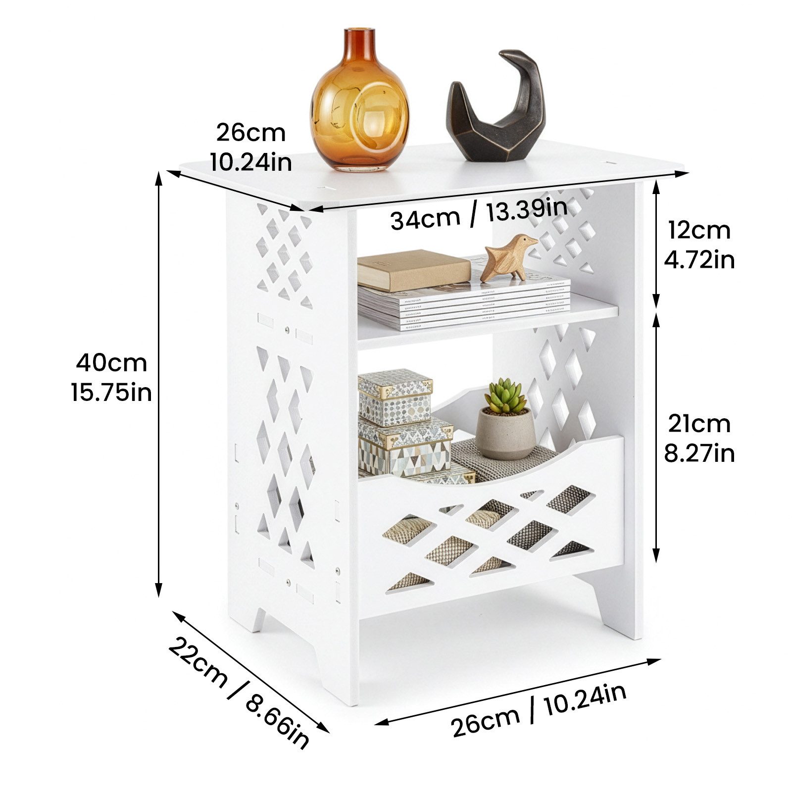 Youyijia Nachttisch 3 Ebenen Weiß, Moderner Nachttisch 40 x 34 x 22 cm – Bild 5 von 5