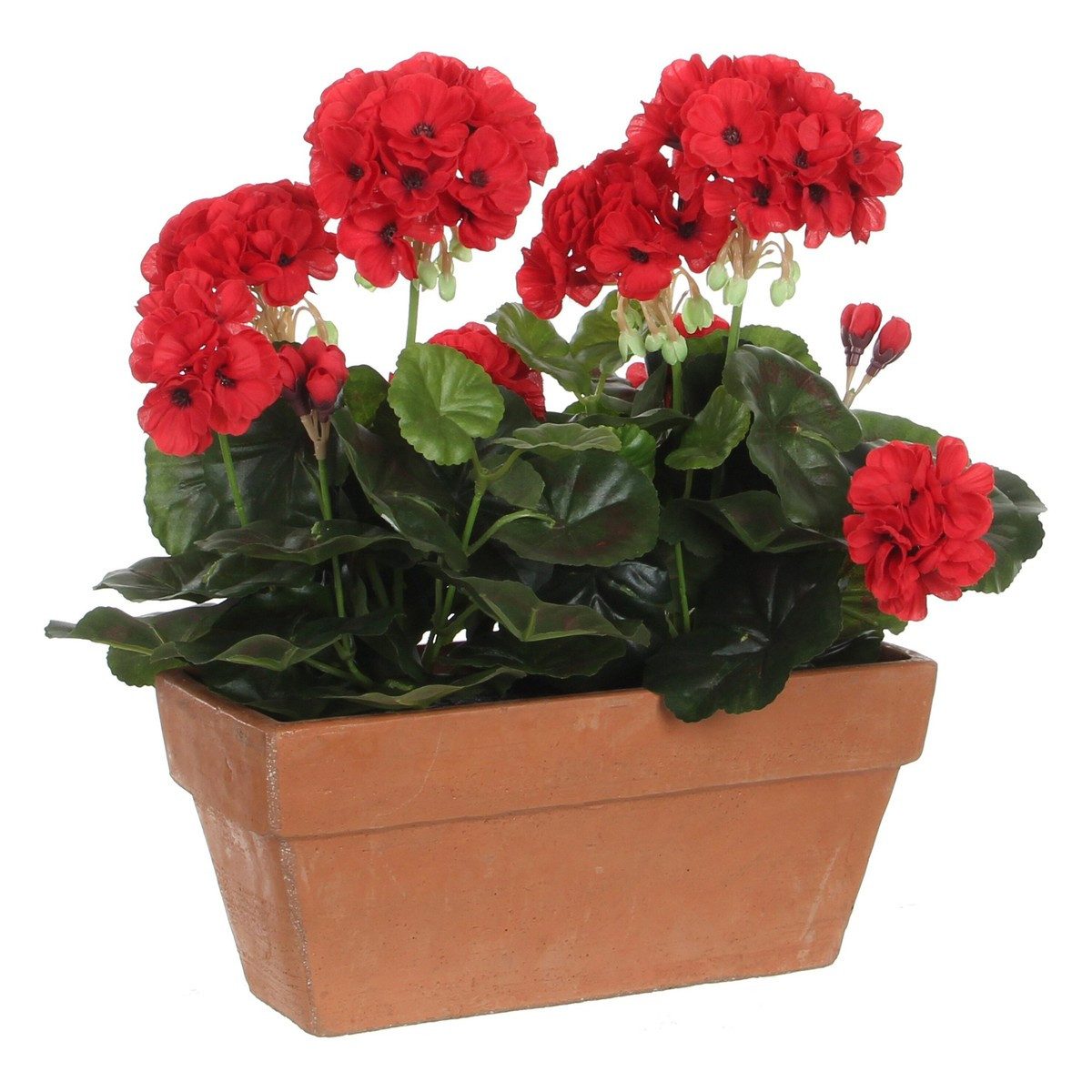 Kunstpflanze Mica Decorations Geranium rot in Balkonkaste terra - l29xb13xh40cm, Mica Decorations, Höhe 40 cm
