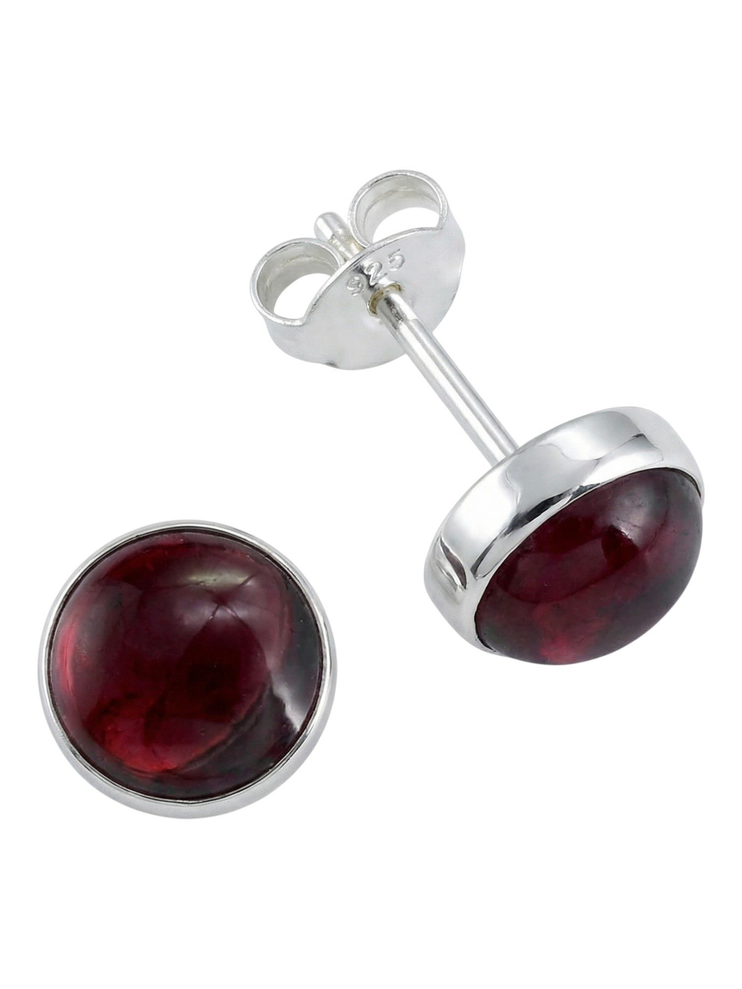 mantraroma Paar Ohrstecker SAMA rund medium aus 925 Silber mit Granat (Paar, Paar Ohrringe mit Schmuckbeutel), 925 Sterling Silber Ohrringe für Damen