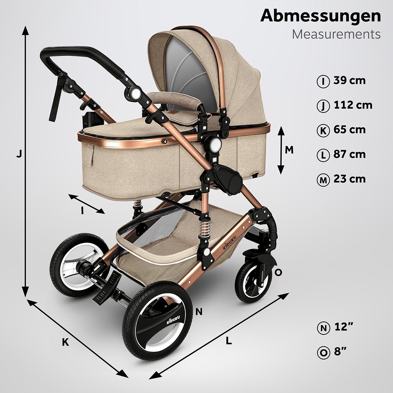 Kindertisch Voll-Gummireifen inkl. 1 Auto-Babyschale Reisebuggy, KIDUKU Komplettset Buggy Babywanne Fußsack, Regenschutz in 3 Kombi-Kinderwagen Kombi-Kinderwagen Wickeltasche 1 in Buggy KIDUKU® 3 Beige