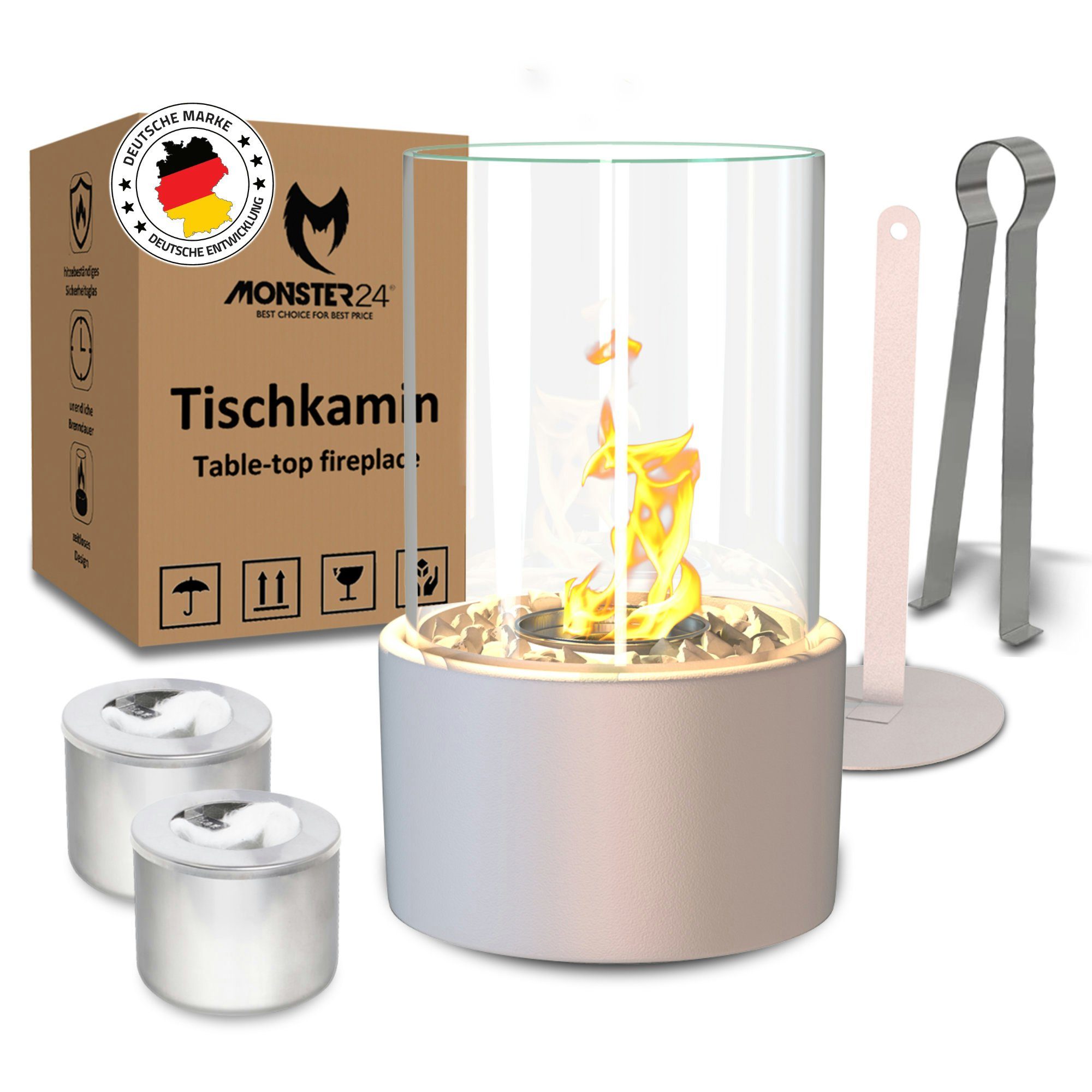 Monster24 Стол-камин Bio-Ethanol Tischkamin für Indoor & Outdoor, Echtfeuer-Dekokamin (Höhe 30 cm / Durchmesser 20 cm)