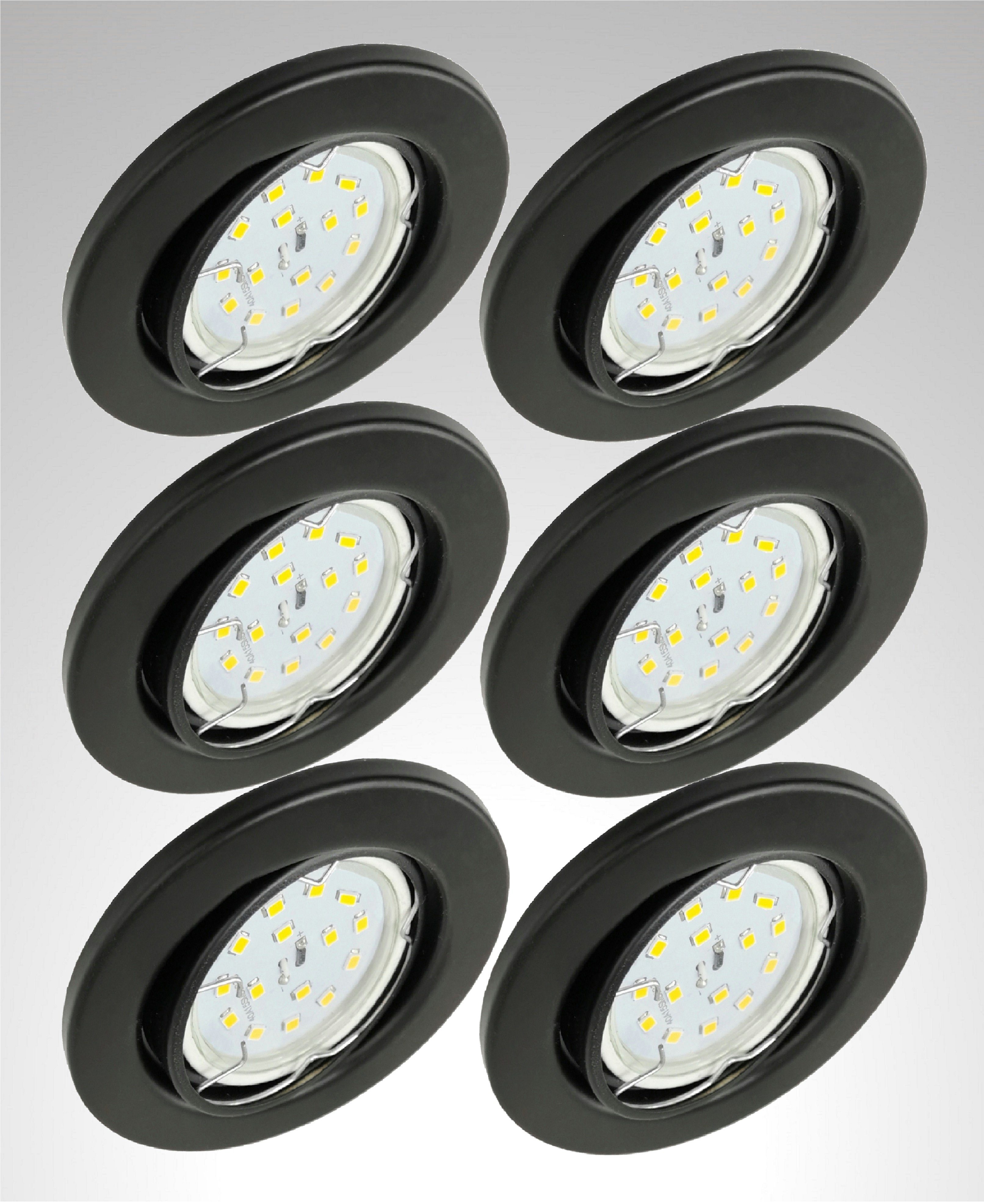 TRANGO LED Einbauleuchte, 6er Set 6729-065-5WAK IP23 LED Einbaustrahler in Schwarz matt inkl. 6x 5 Watt GU10 LED Leuchtmittel 3000K warmweiß & GU10 Fassung, Badleuchte, Deckenleuchte, Deckenstrahler