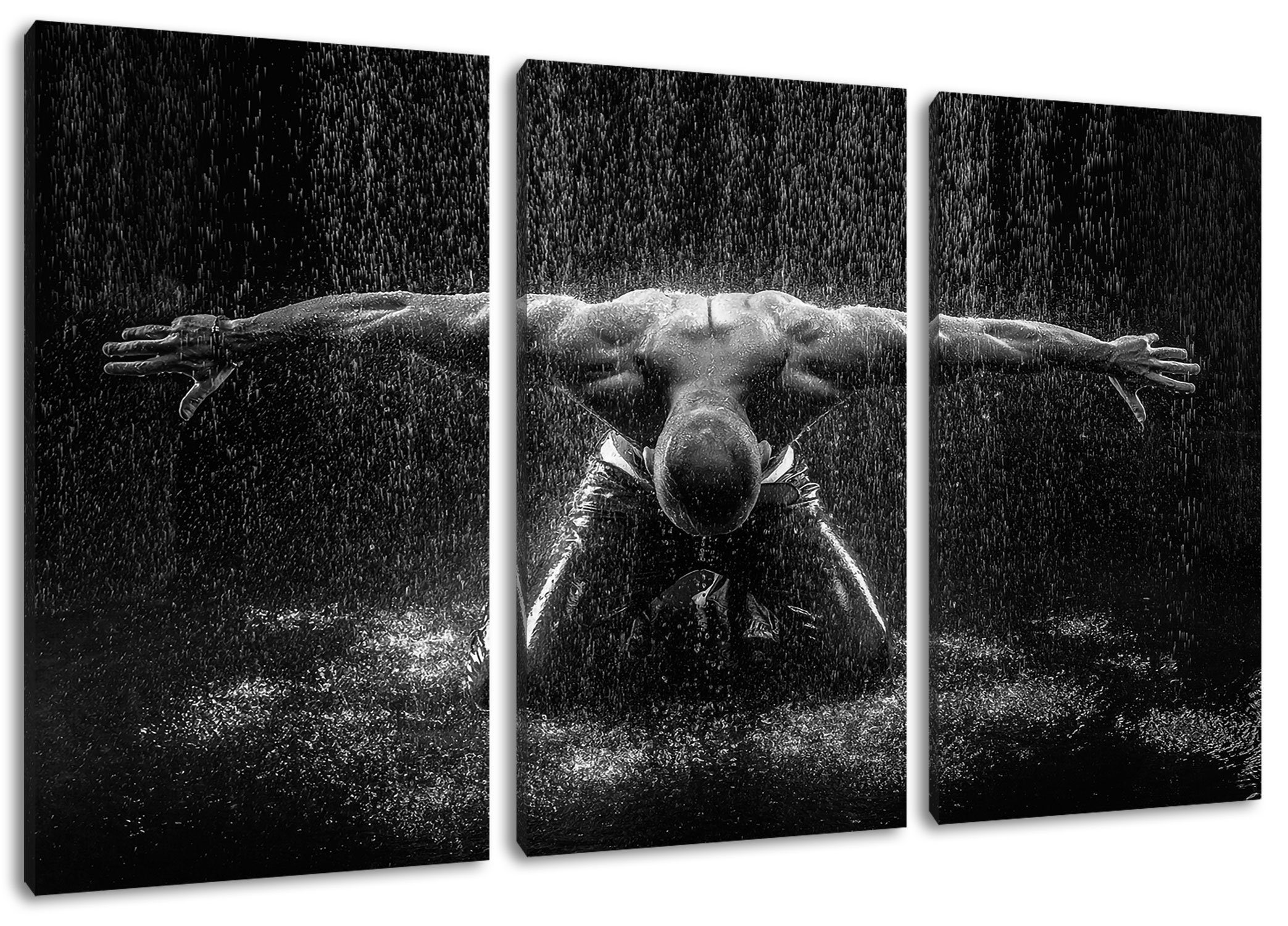 Pixxprint Zackenaufhänger Bodybuilder Leinwandbild inkl. Regen, im (1 St), Bodybuilder Regen 3Teiler fertig im Leinwandbild bespannt, (120x80cm)