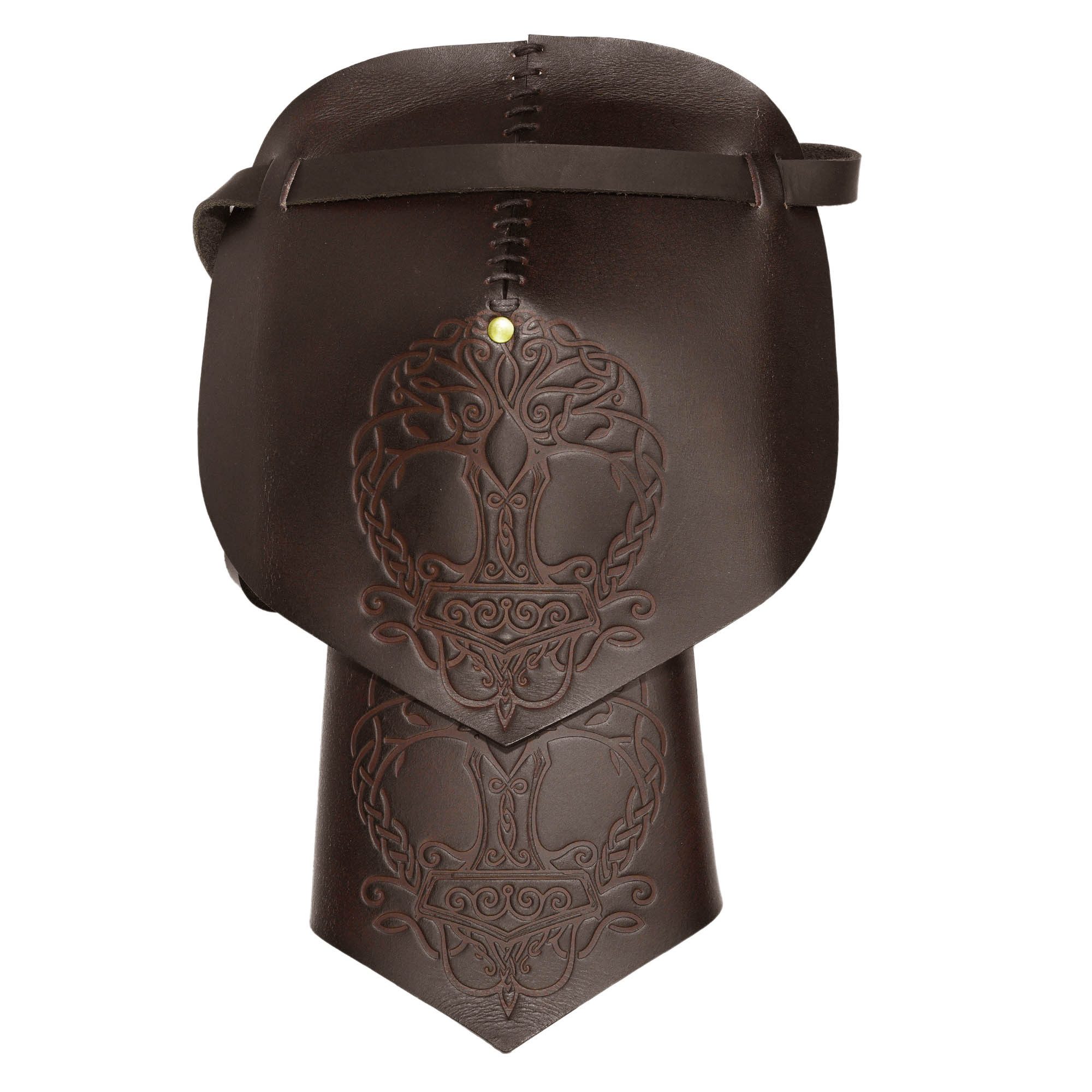 Wikinger-Kostüm Wikinger-Leder-Schulterplatte mit Yggdrasil-Mjölnir-Prägung - Braun