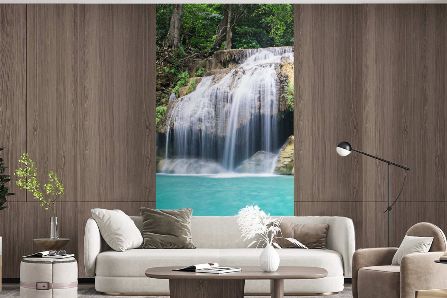 MuchoWow Fototapete Wasser - Wasserfall Matt, Bäume, St), Vliestapete Schlafzimmer (2 für bedruckt, Fototapete Küche, - Wohnzimmer