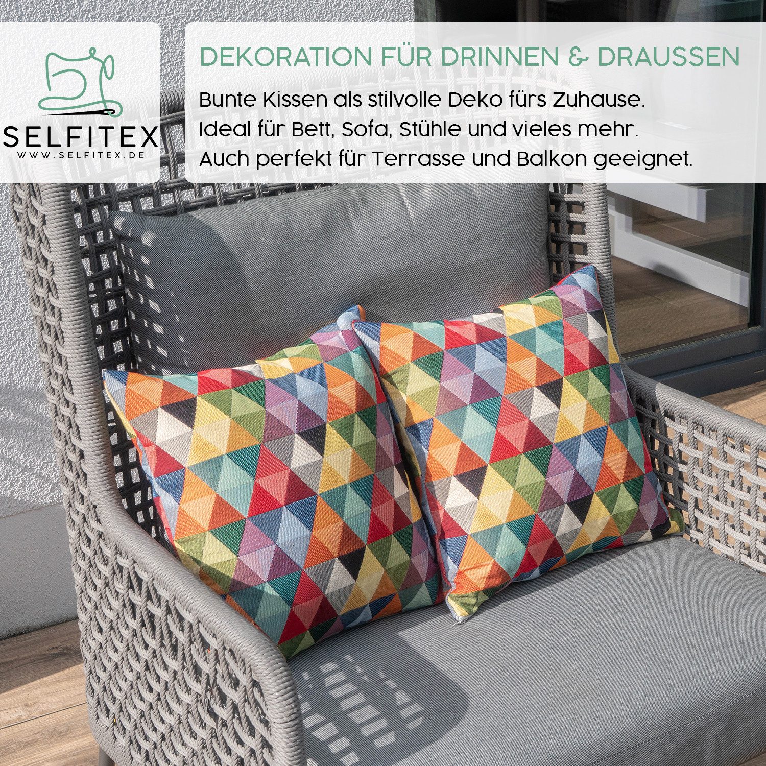 Selfitex Dekokissen mit buntem Muster im 2er Set, 30x50/40x40/50x50 inkl. Füllkissen, hochwertig gewebter Gobelin Kissenbezug mit weichem Füllkissen – Bild 5 von 5