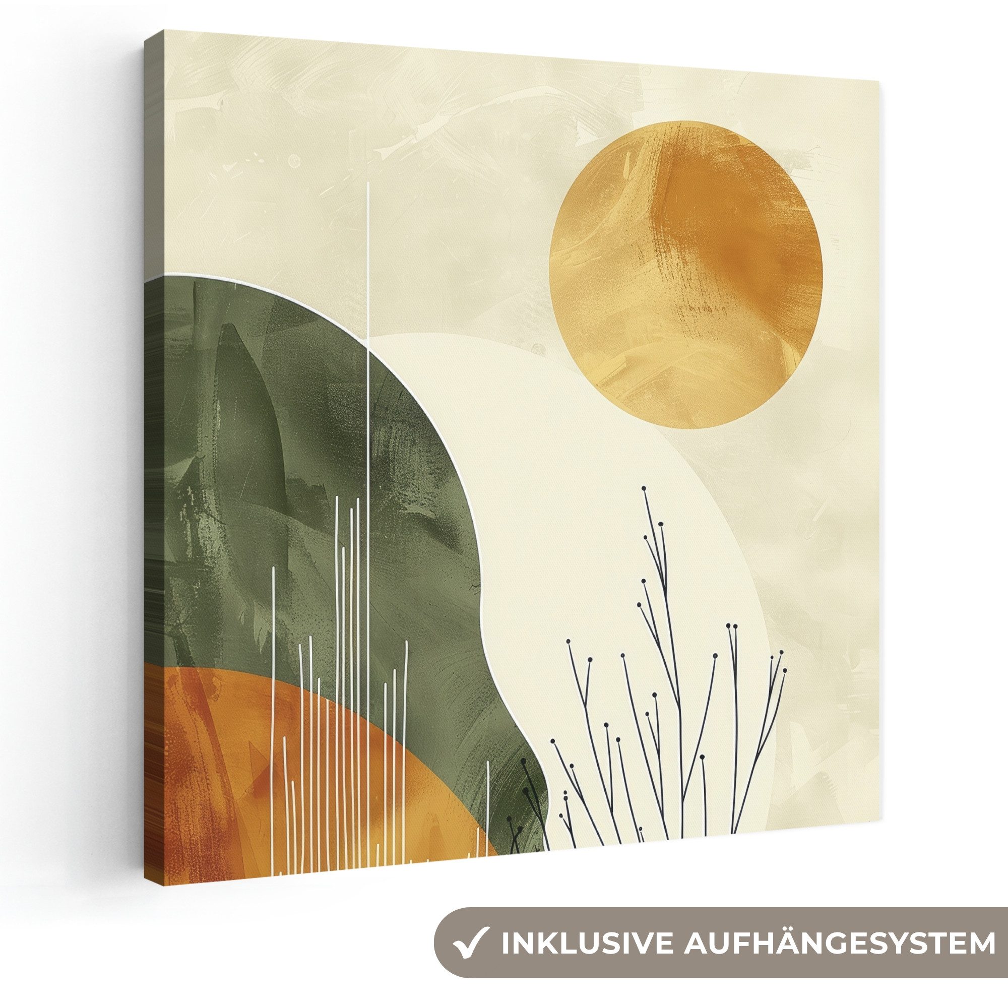 OneMillionCanvasses® Leinwandbild Abstrakt - Landschaft - Sonne - Kunst, Fotodruck (1 St), Wandbild, Deko Schlafzimmer Wohnzimmer Flur 20x20 cm
