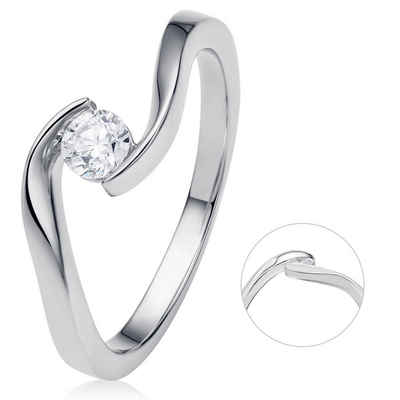 ONE ELEMENT Diamantring 0,25 ct Diamant Brillant Spannfassung Ring aus 750 Weißgold, Damen Gold Schmuck Spannfassung