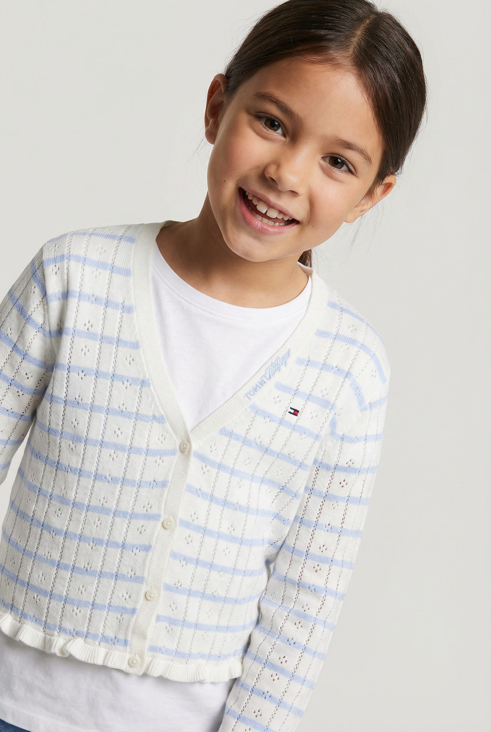 Tommy Hilfiger Strickjacke POINTELLE CARDIGAN Kinder bis 16 Jahre, mit Rüschen, regular fit