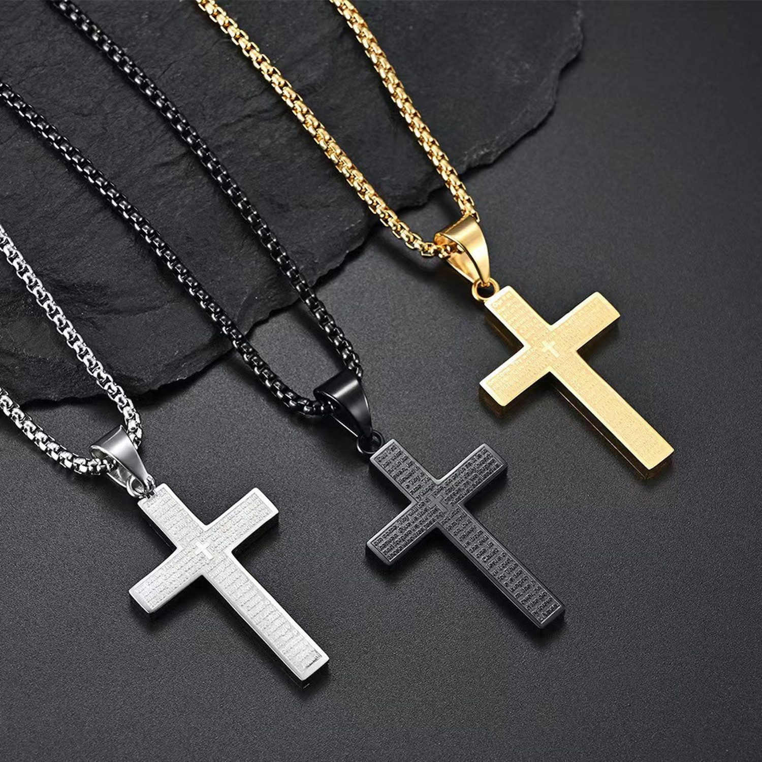 KARMA Edelstahlkette Halskette mit Kreuz Silber günstig online kaufen