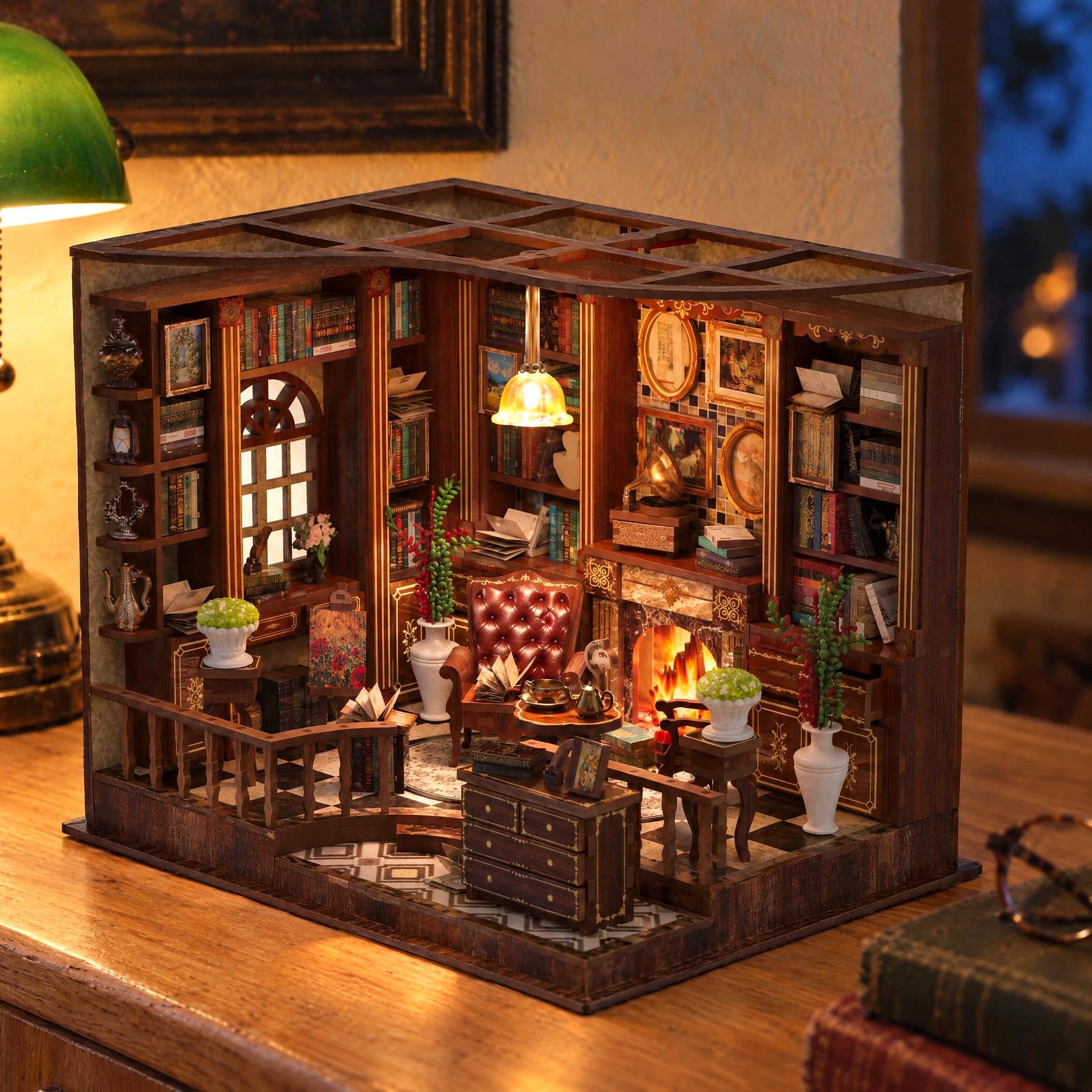 MagicHolz 3D-Puzzle The Old Study Room Diorama Arbeitszimmer aus Holz, 248 Puzzleteile, mit LED-Beleuchtung