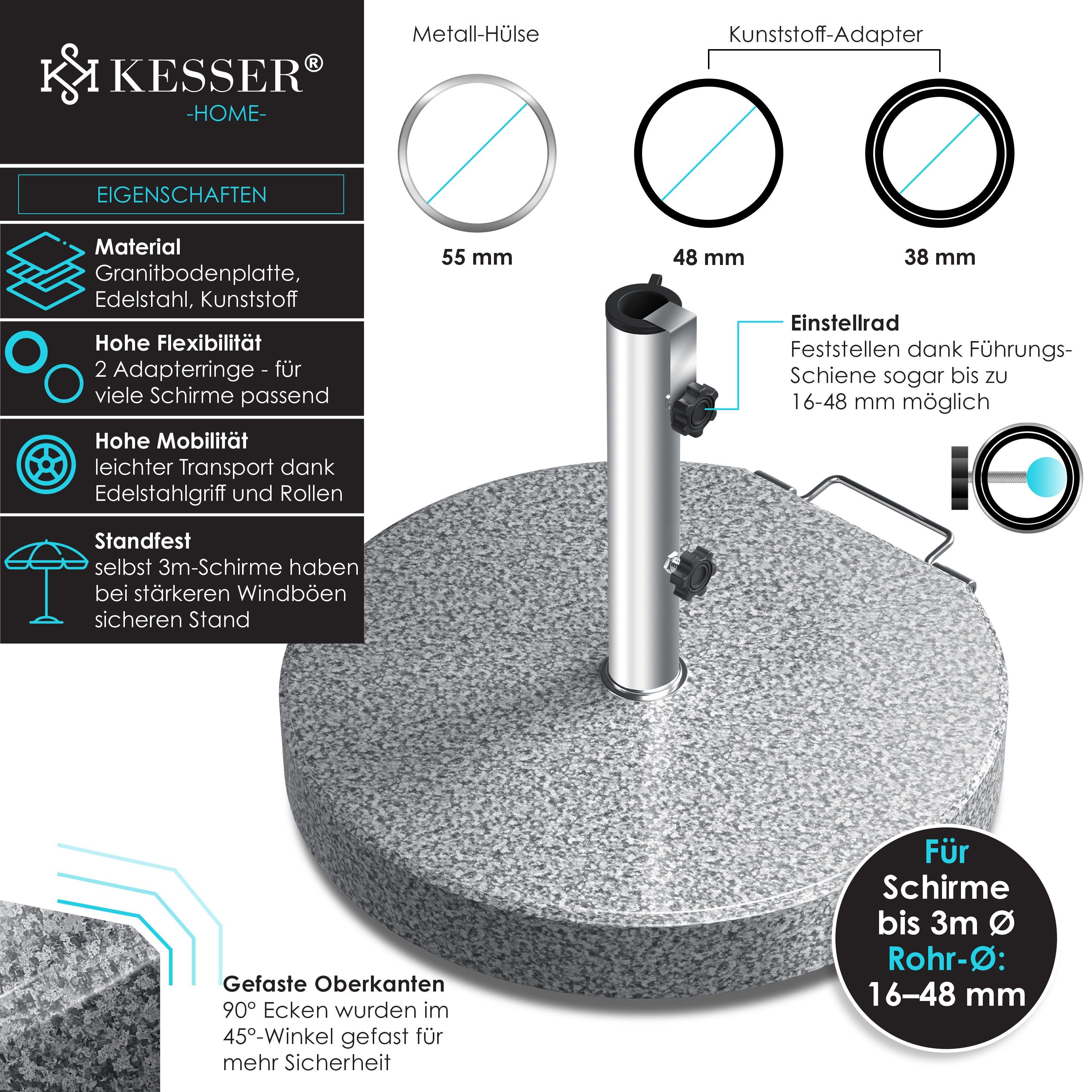 kesser granit sonnenschirmständer mit edelstahlrohr