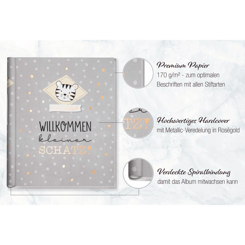 Häfft Familienkalender Babyalbum "Willkommen kleiner Schatz" Dotty Tiger