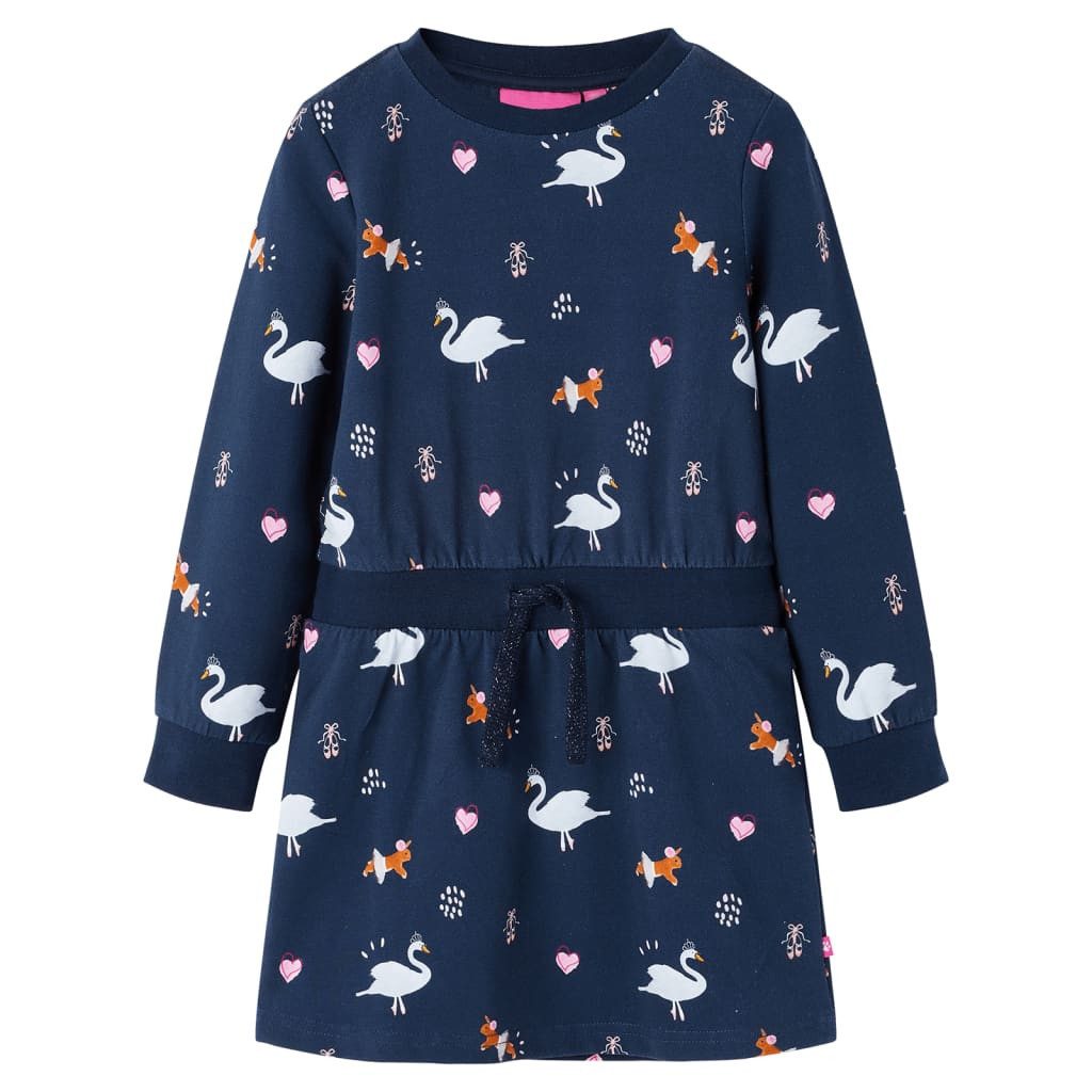 Druckkleid Kinderkleid mit Langen Ärmeln Marineblau 116