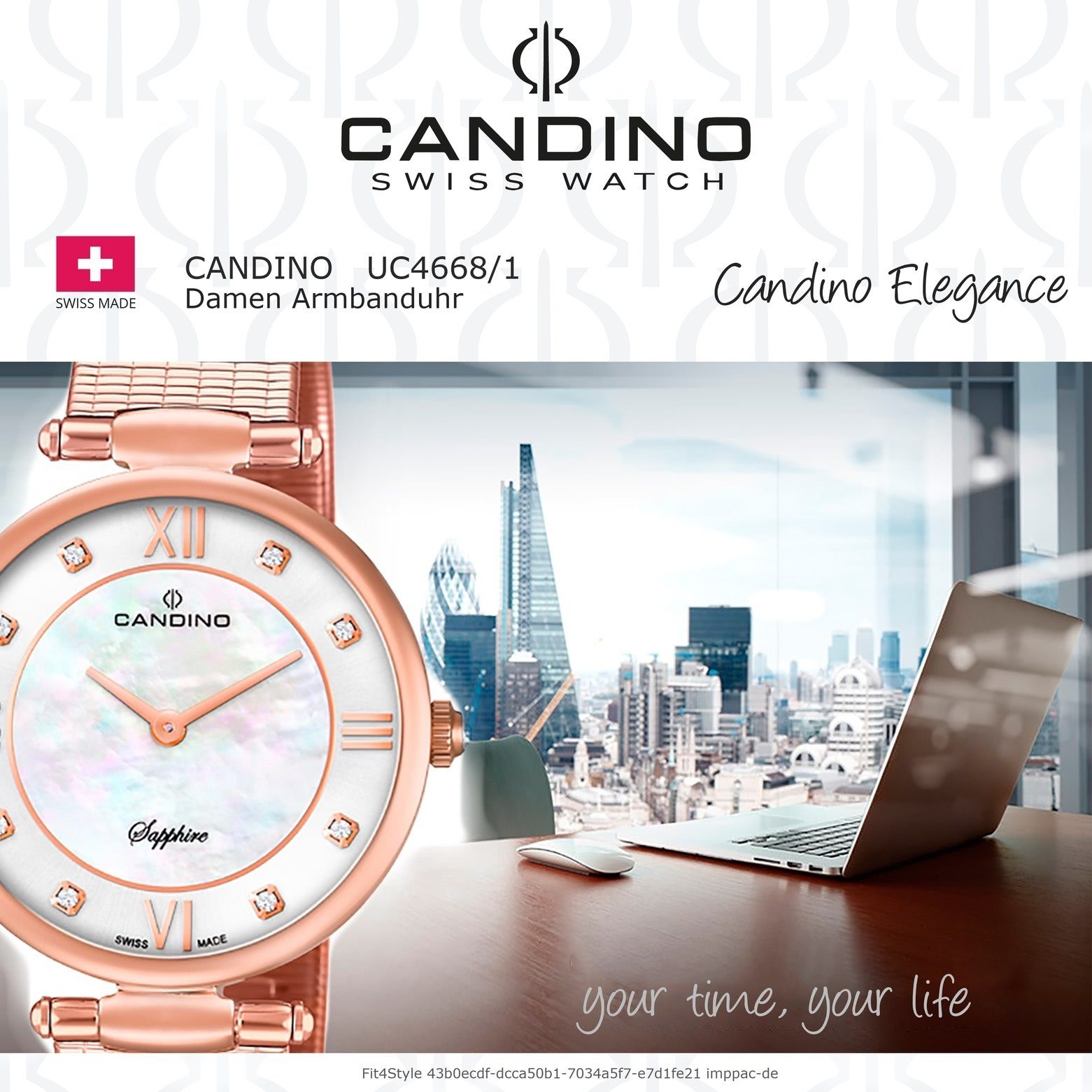 Damen Analog Quarzuhr Fashion Armbanduhr rund, Edelstahlarmband Candino rosegold, Uhr Candino C4668/1, Damen