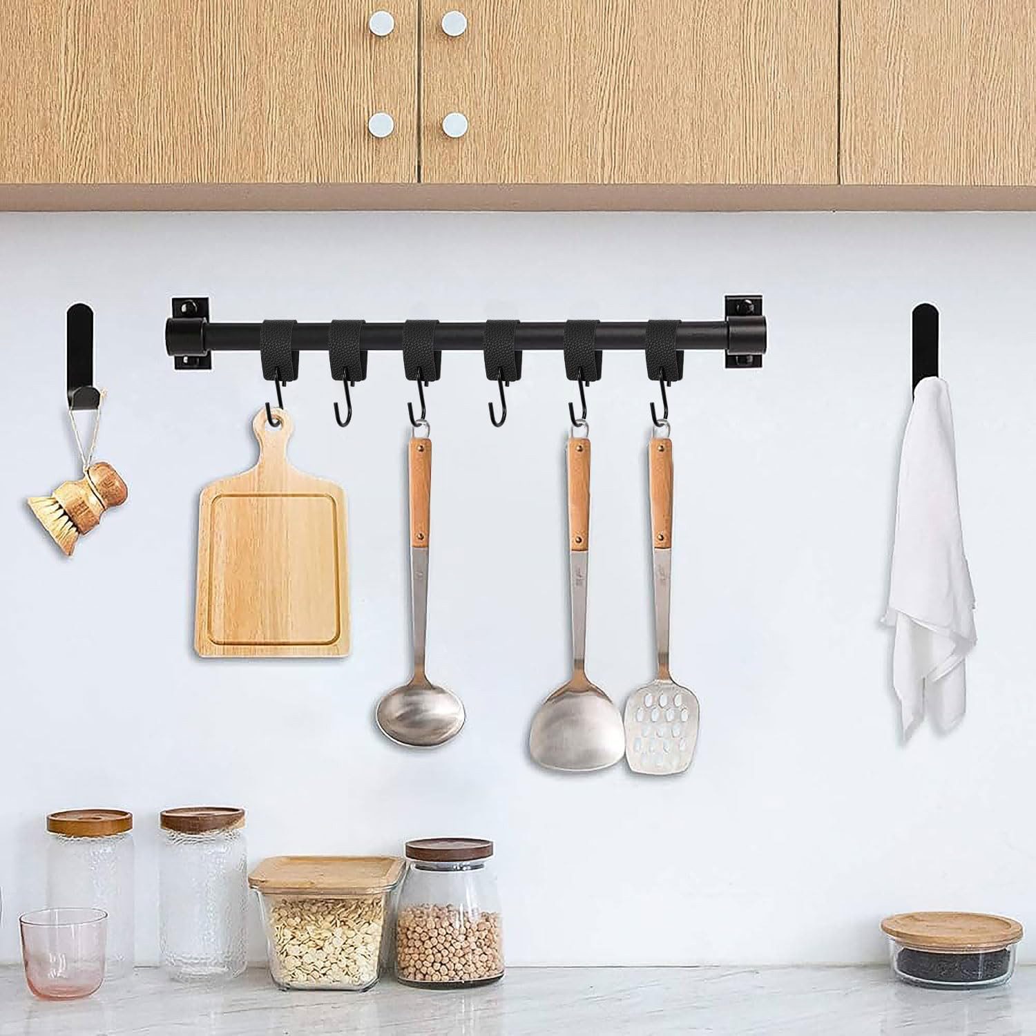 FOUORTUNATE-BEE Wandhaken 10er Set S-Haken Schwarz mit Lederband, Vielseitige Aufhängehaken, Haken für Küche, Bad, Wohnzimmer, Outdoor & Camping