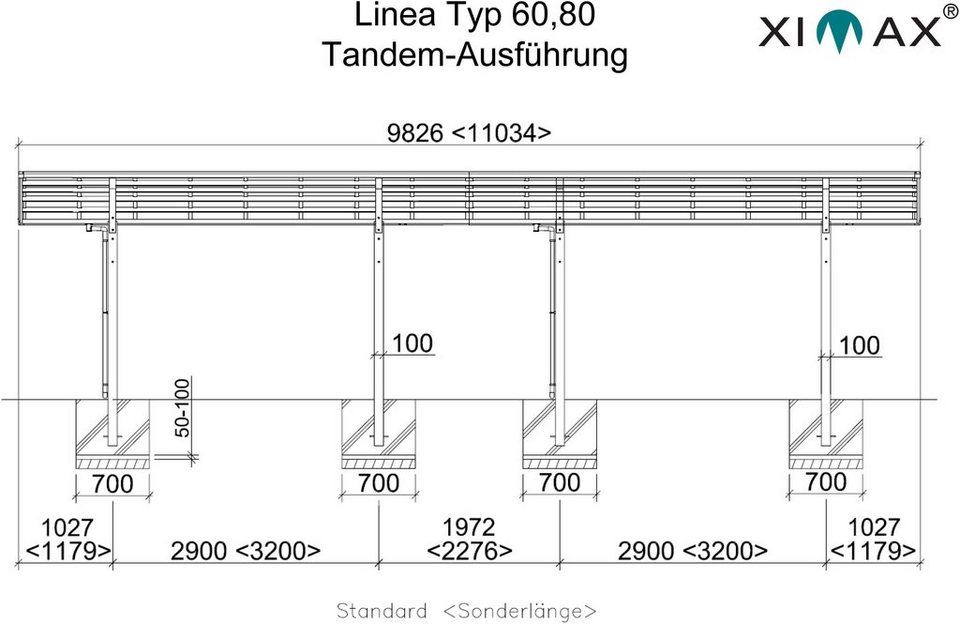 Ximax Doppelcarport Linea Typ 80 Tandem-schwarz, BxT: 273x983 cm, 240 cm  Einfahrtshöhe, Aluminium