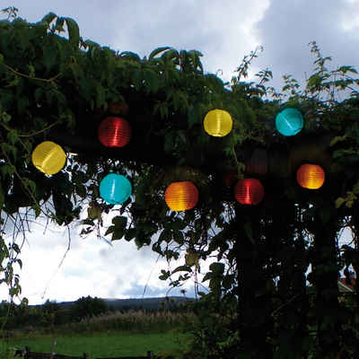 STAR TRADING LED-Lichterkette LED Solar Lichterkette Lampion kaltweiße LED 10 bunte Lampions 2,7m, 10-flammig