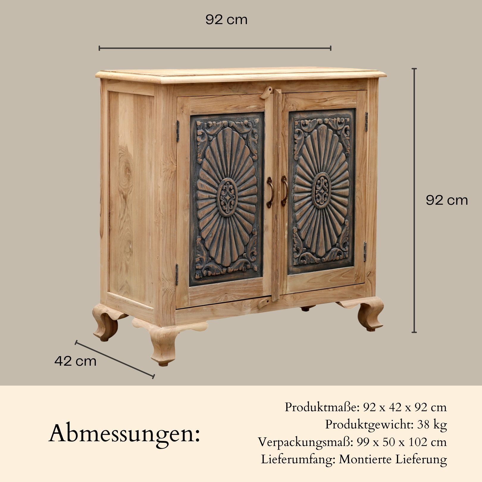 Marrakesch Orient & Mediterran Interior Kommode Orientalische Kommode Abagail modern aus Teakholz Möbel massiv 92 cm (1 St), Handarbeit