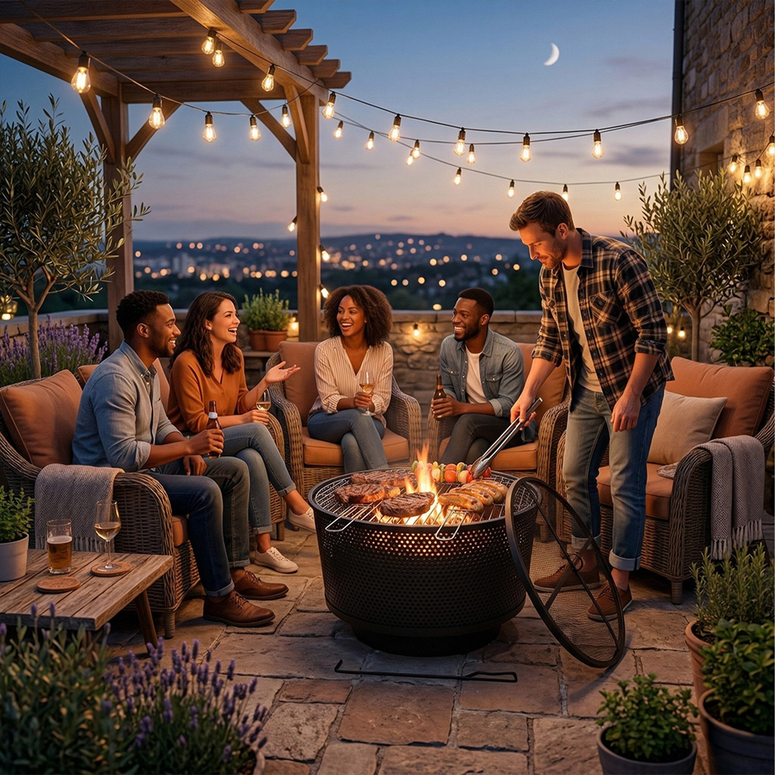relaxdays Feuerschale mit Grillrost