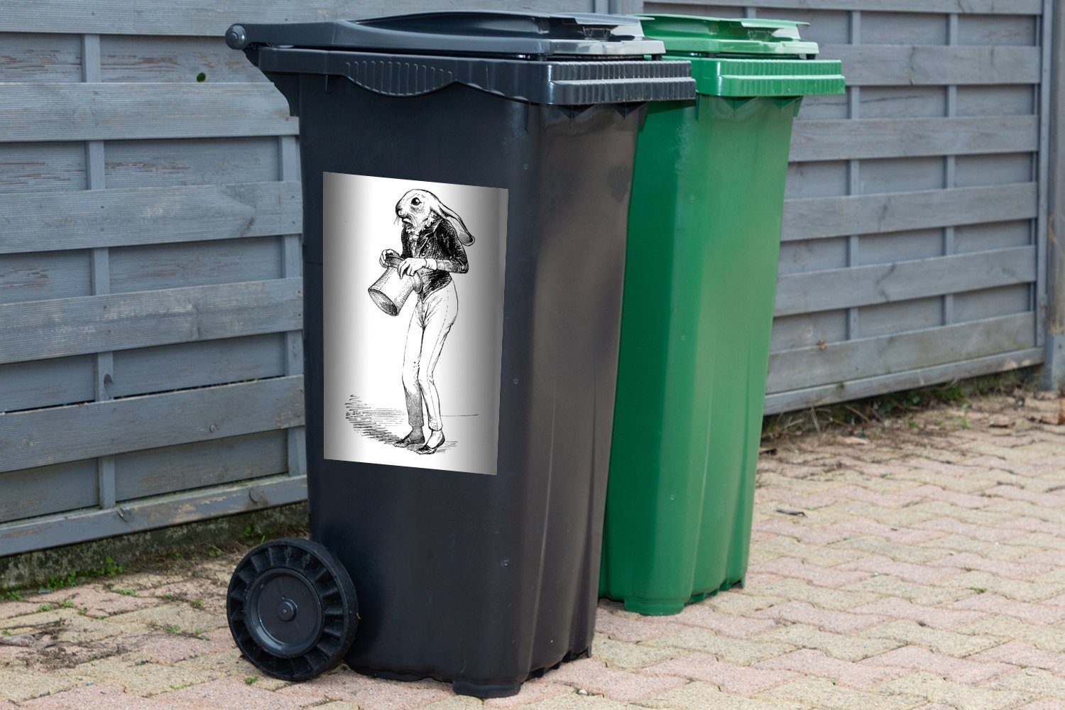Mülleimer-aufkleber, (1 Mülltonne, Wandsticker Zylinder St), Abfalbehälter MuchoWow Hase Sticker, Container, mit