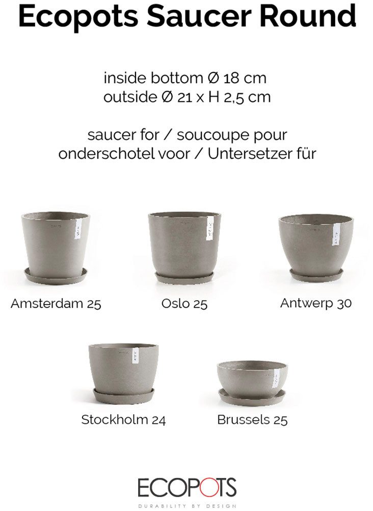 ECOPOTS Blumentopfuntersetzer ROUND SAUCER Taupe, BxTxH: 21x21x2,5 cm günstig online kaufen